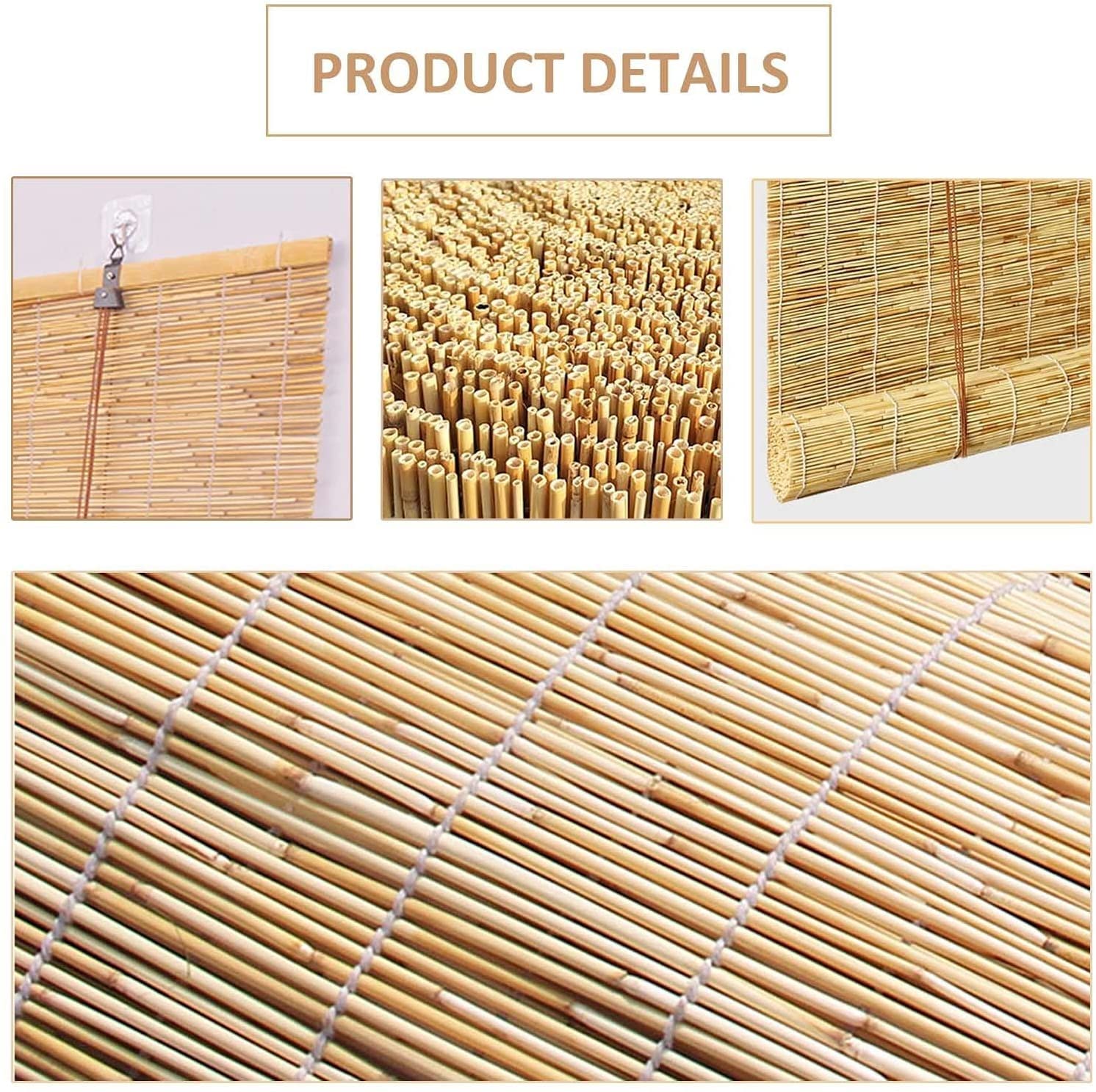 Natural Bamboo Blinds for Windows & Patio - Waterproof Outdoor Bamboo Shades, 70% Shading Rate, Sun Protection & Ventilation - Perfect for Living Room, Bedroom, and Garden Privacy