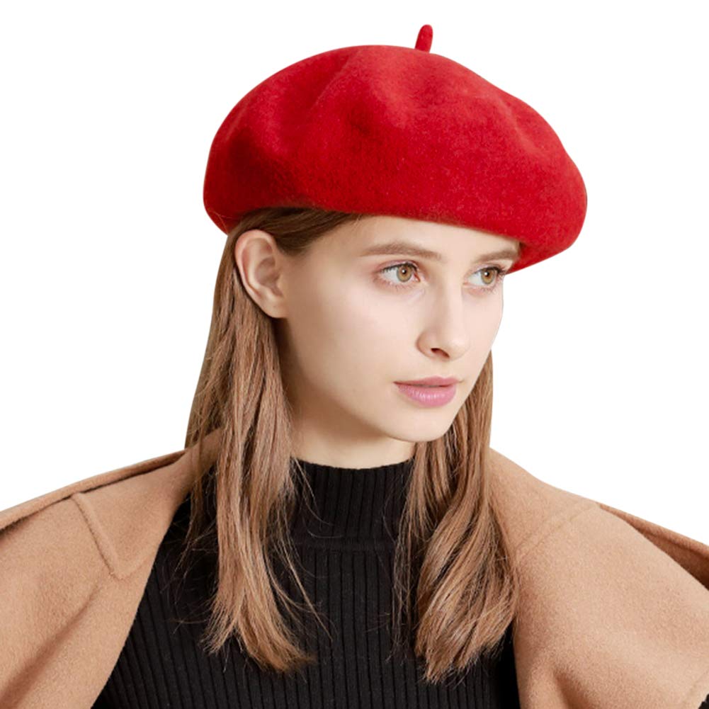 Warm Wool French Beret Hat for Women - Solid Color Winter Beanie Cap, Fashionable Artist Style, One Size Fits Most - Perfect for Cold Weather, Outdoor Activities, and Stylish Winter Outfits