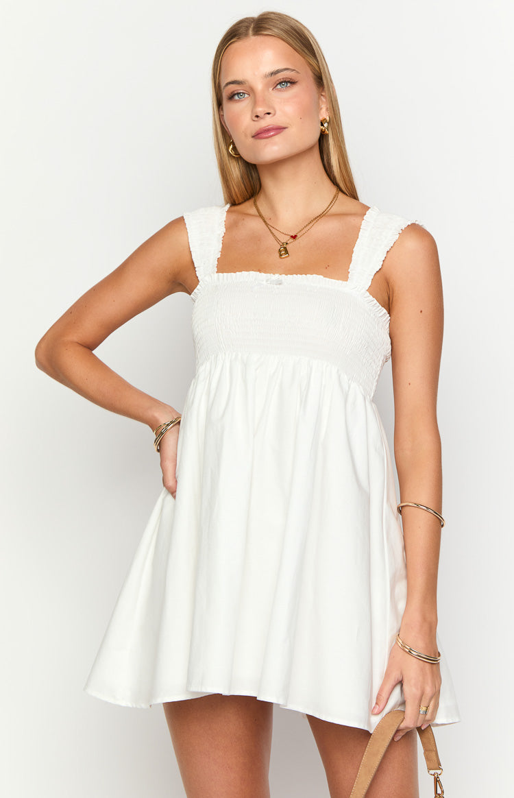 Dekoda Women's White Cap Sleeve Mini Dress - Summer Casual Party Cocktail Dress for Beach, Wedding & Date Night