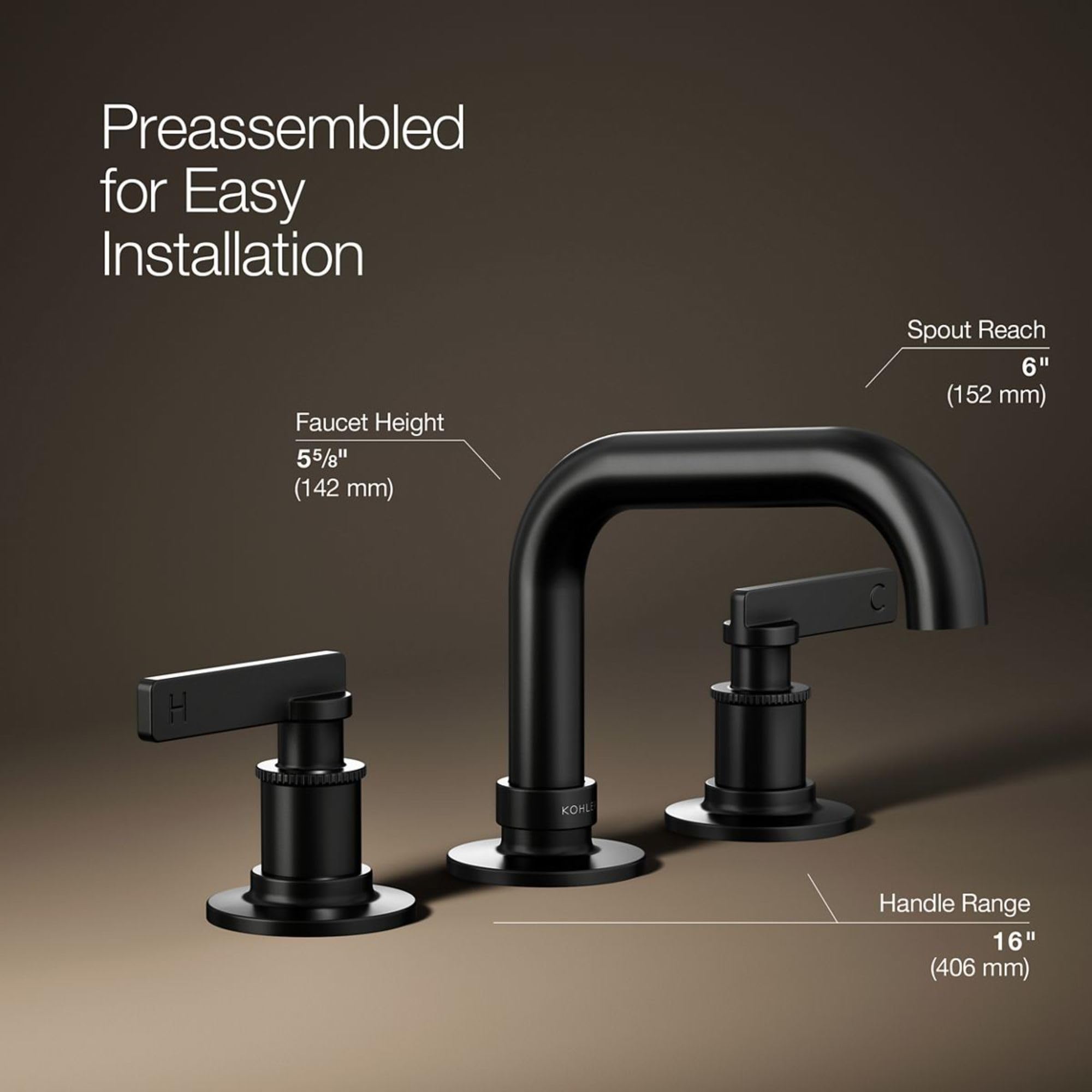 KOHLER Castia by Studio McGee Widespread Bathroom Sink Faucet - Modern Matte Black Finish - Perfect for Master Bathroom & Powder Room Renovations
