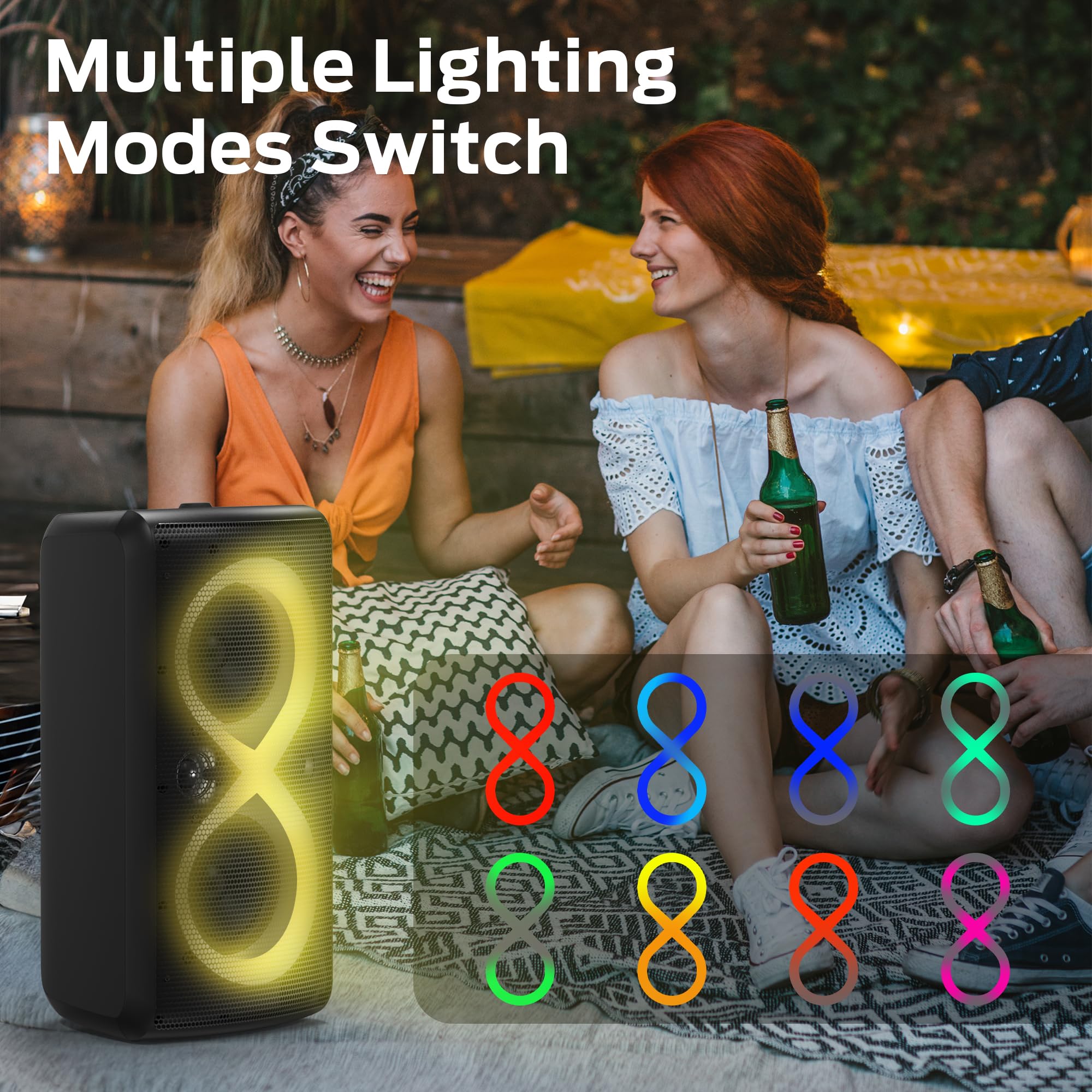 Monster Cycle Plus Bluetooth Speaker - 380W High Power Portable Party Speaker with 7 Color LED Lights, 108dB Loud Stereo Bass, 24H Playtime & Built-in Subwoofer - Perfect for Outdoor Parties, Beach, Camping & Home Entertainment