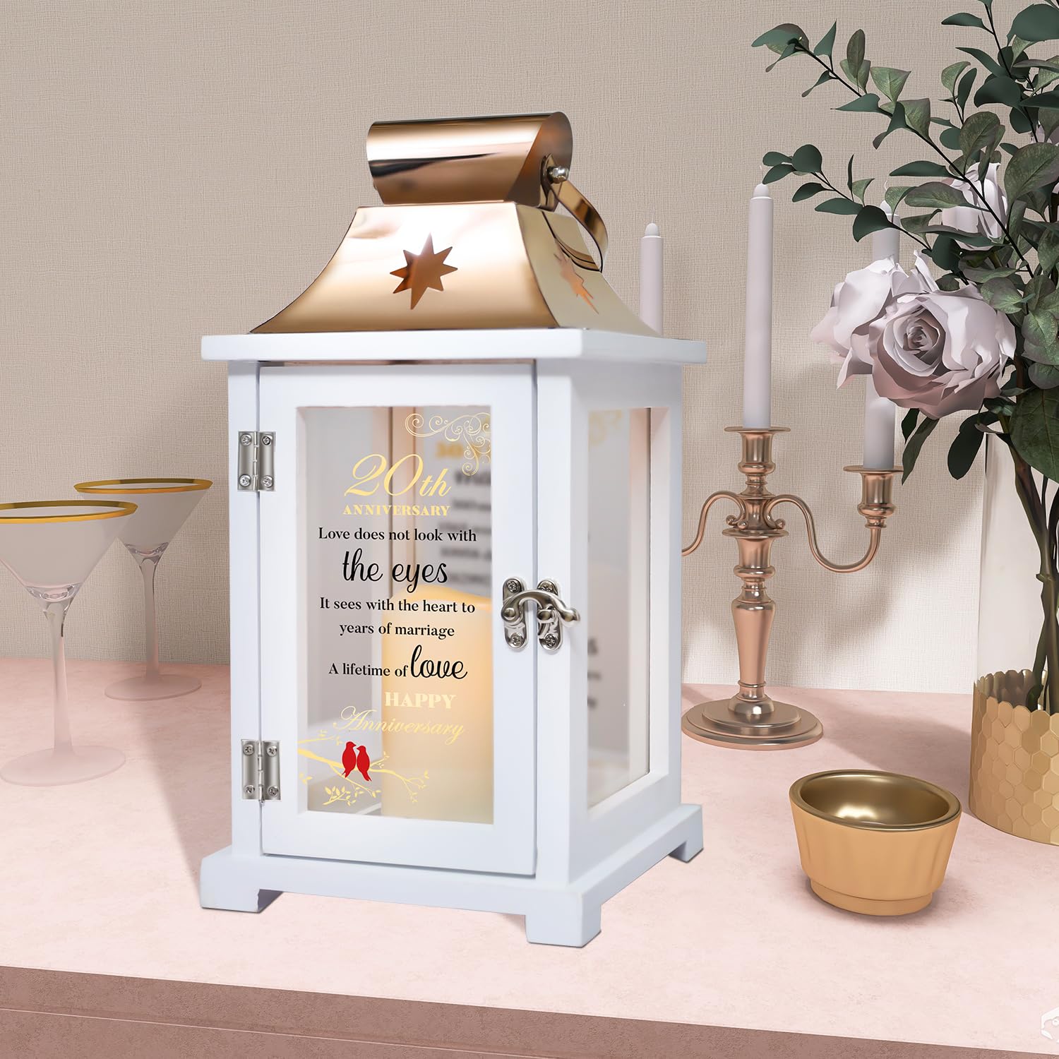 20th Anniversary Wedding Gifts for Couples - Personalized Keepsake Lantern for Wife, Husband & Parents | Romantic 20 Years Marriage Gift Idea for Home Decor & Special Occasions
