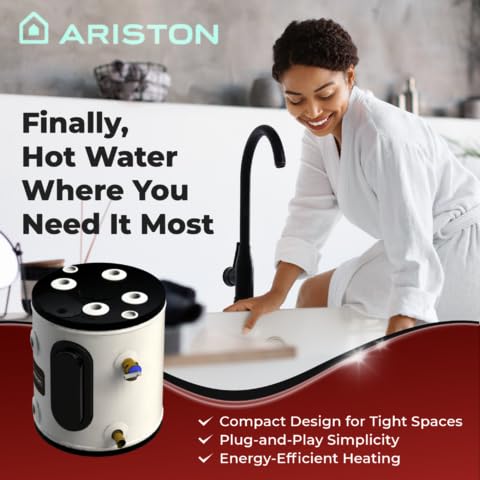 **Ariston 6 Gallon Electric Water Heater - Compact 120V Under Sink Tank for RV, Camper, Bathroom & Small Spaces - Instant Hot Water Solution for Showers, Washing Dishes & Handwashing**