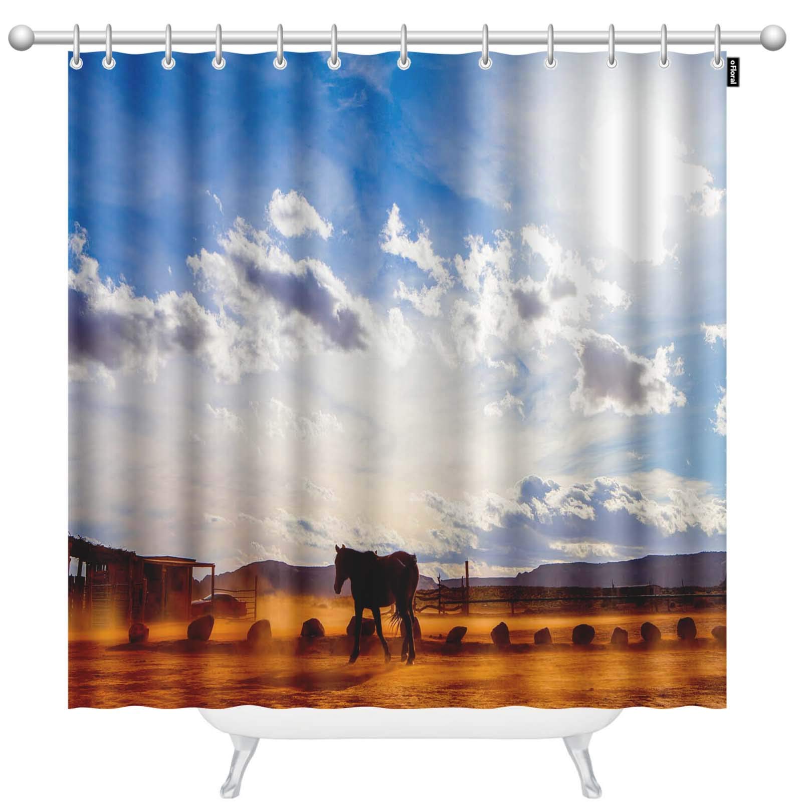 Floral Horse Shower Curtain Set with 12 Hooks - 72x78 Inch for Modern Bathroom Decor