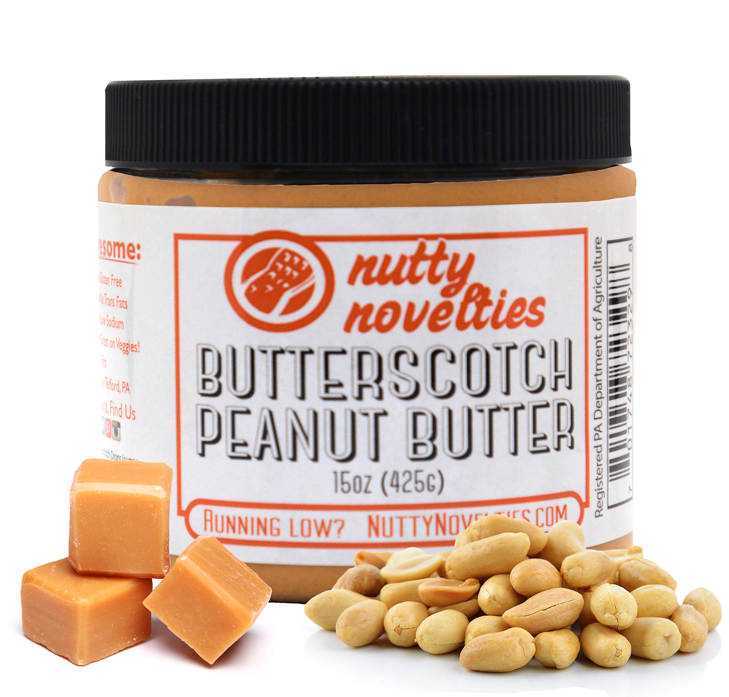 Nutty Novelties All-Natural Butterscotch Peanut Butter - High Protein, Low Sugar, Cholesterol-Free Healthy Spread - No Preservatives or Salt, Creamy Texture - 15oz Jar - Perfect for Toast, Smoothies & Baking
