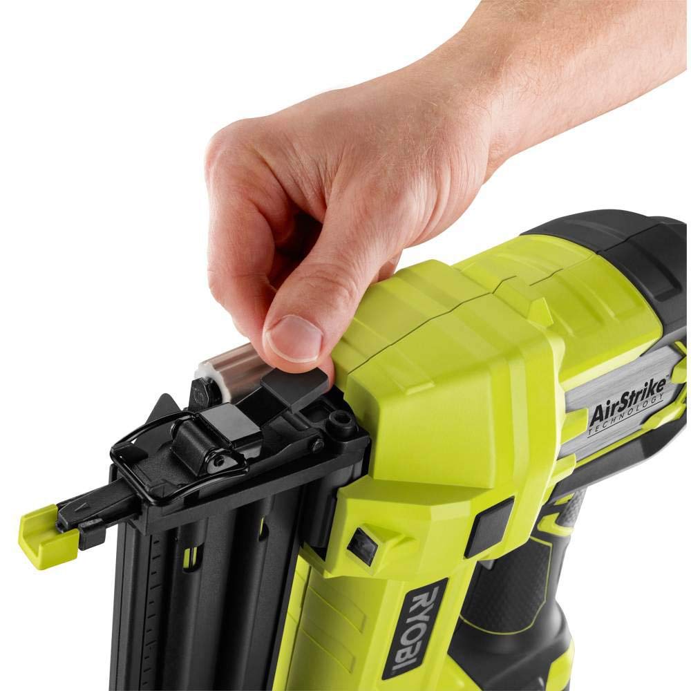 RYOBI P1854 18V ONE+ Lithium-Ion Cordless AirStrike 18-Gauge Brad Nailer Kit with 1.5Ah Battery & Charger - Perfect for DIY Projects, Woodworking, and Home Renovations