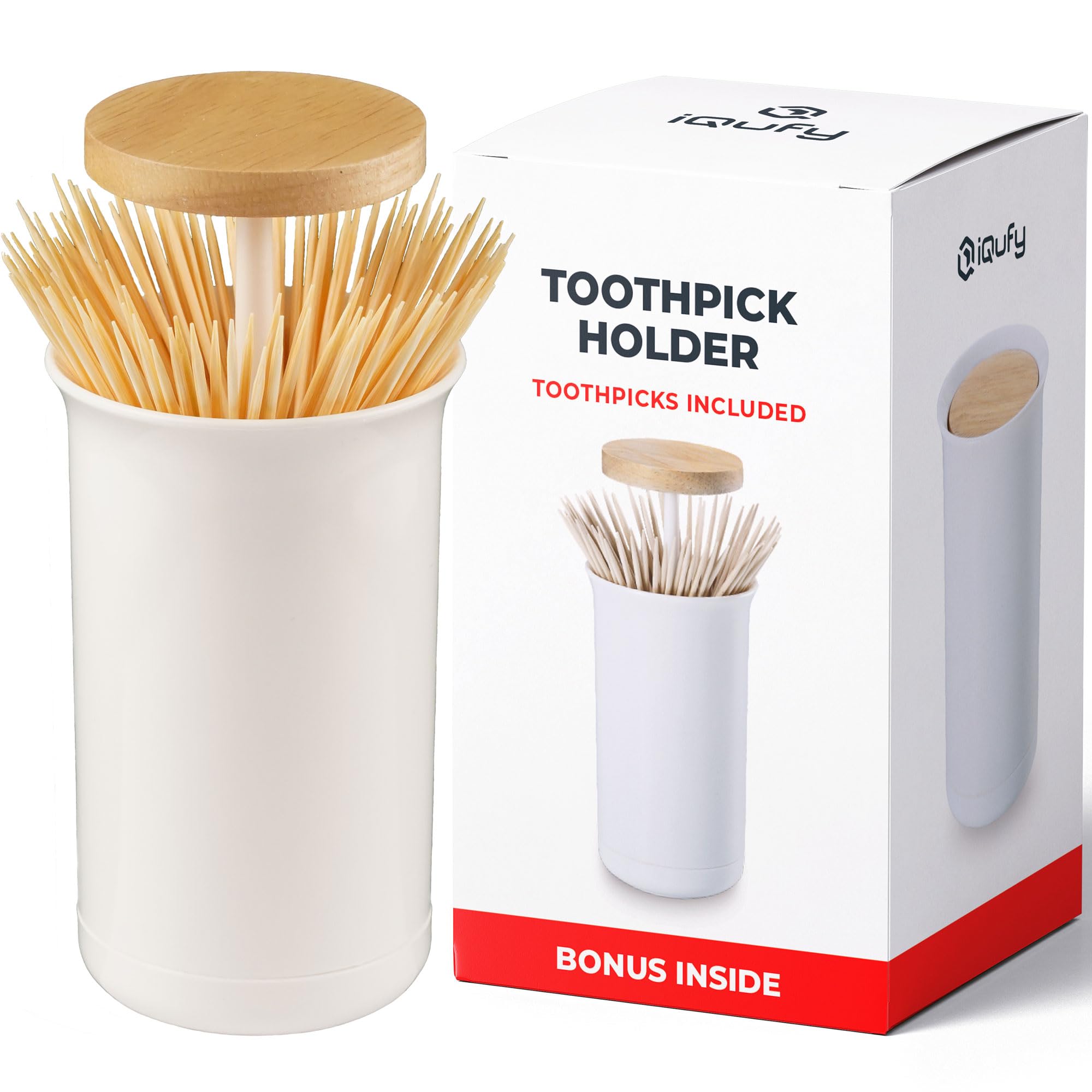 Automatic Pop-Up Toothpick Dispenser with Bamboo Toothpicks - Compact Toothpick Holder for Kitchen, Dining Table & Office Use