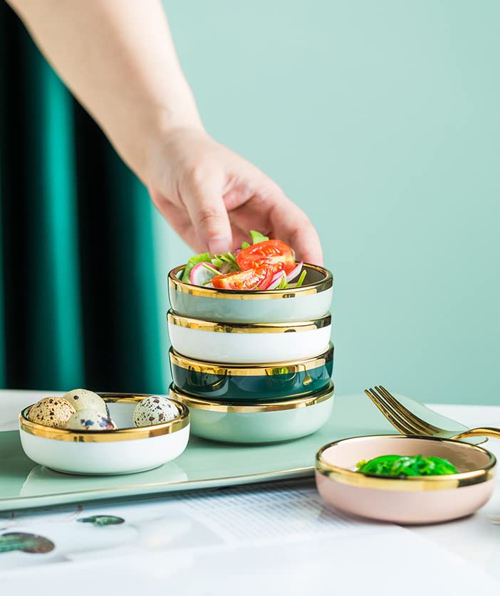 Elegant White Porcelain Side Dish Bowls - Matte Gold Trim, Set of 6 - Perfect for Soy Sauce, Seasonings & Dipping - Ideal for Sushi, Asian Cuisine & Dinner Parties