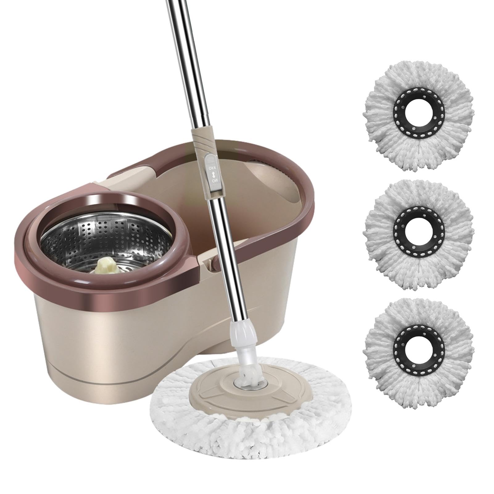 1 Set Rotating Spin Mop with Bucket - Automatic Floor Cleaning Mop with Microfiber Heads, Self-Wringing System for Home, Kitchen, Bathroom & Hardwood Floors