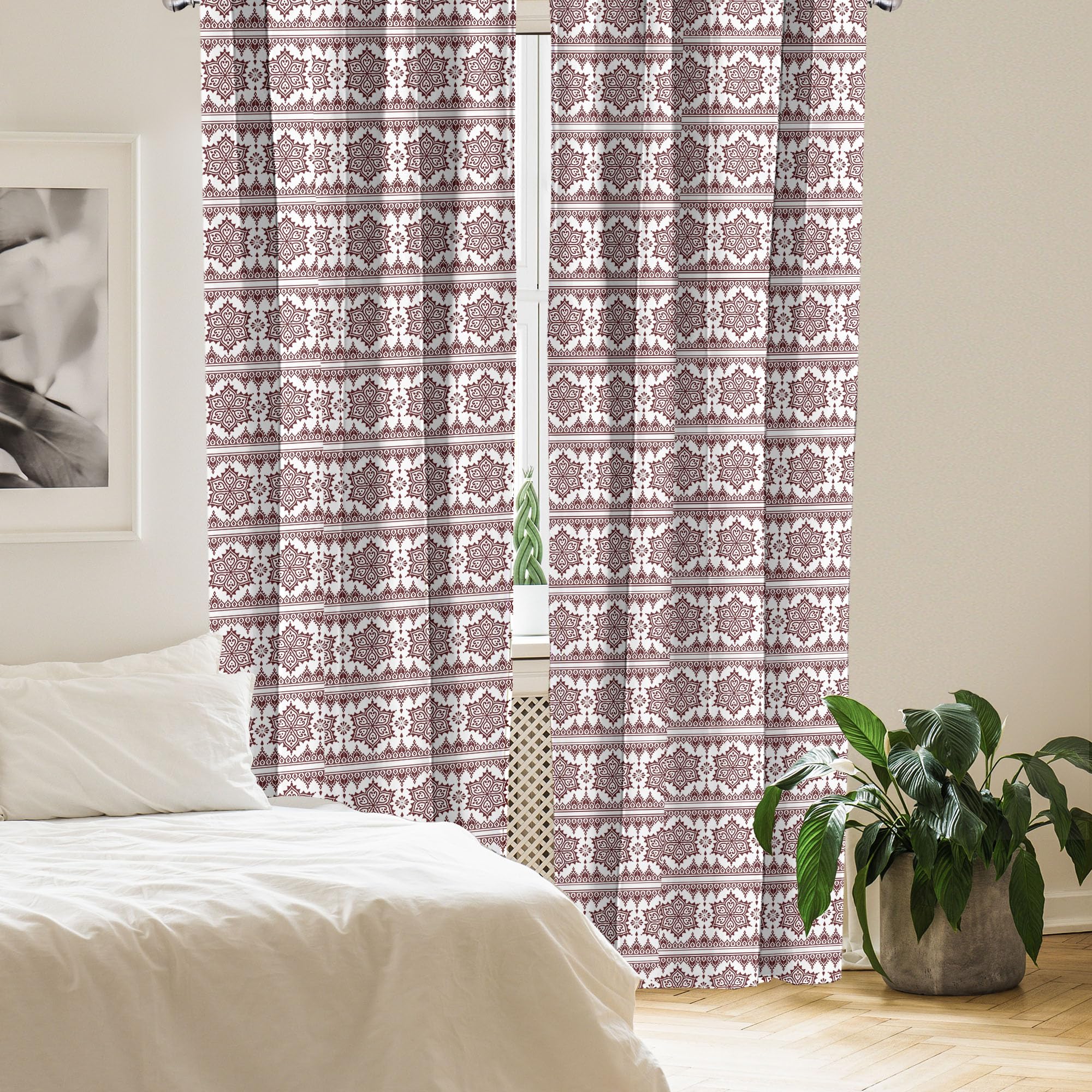 Ambesonne Brown Mandala Curtains - Oriental Ornament Frieze-Like Pattern Window Treatments, 2 Panel Set (28