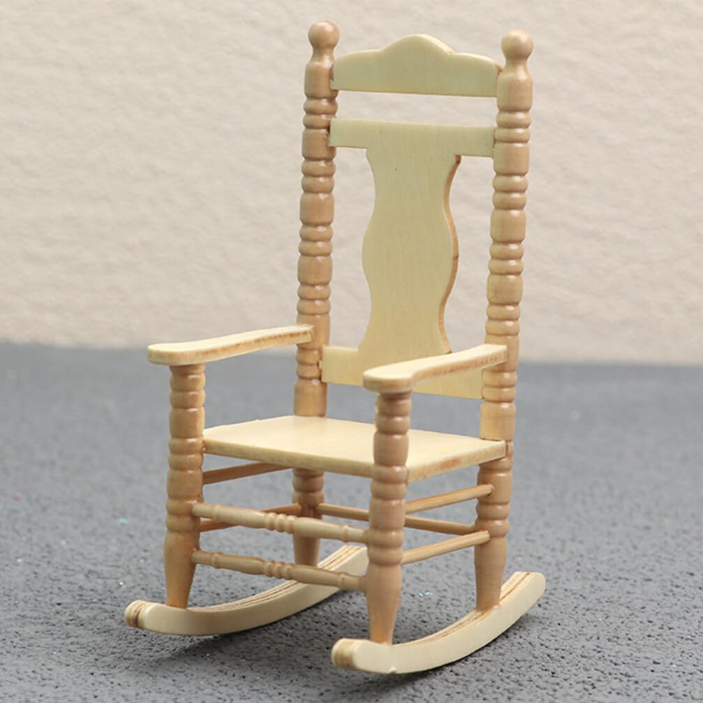 Jojofuny 1:12 Scale Miniature Wooden Rocking Chairs - Dollhouse Furniture Accessories for Christmas Decor, DIY Crafts & Model Displays