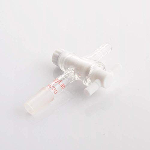 StonyLab PTFE Vacuum Flow Control Adapter with 14/20 Joint & Hose Connector - Lab Glassware Accessory for Chemistry Experiments & Distillation Setups