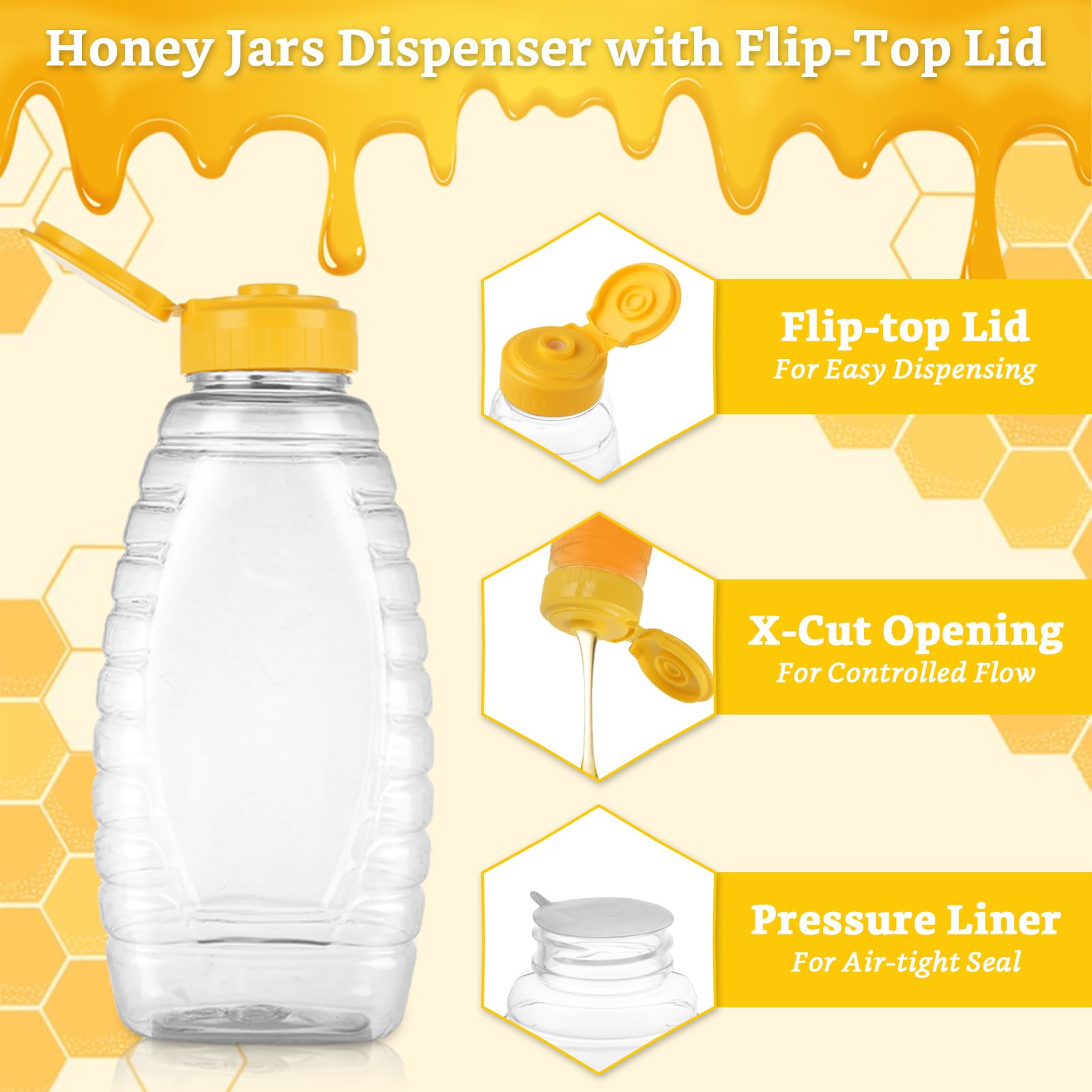 30 Pcs 12Oz Clear Plastic Honey Bottles with Leak-Proof Flip Top Lids - Refillable Squeeze Containers for Fresh Honey Storage - Perfect for Home Kitchen, DIY Gifts & Farmers Market Sales