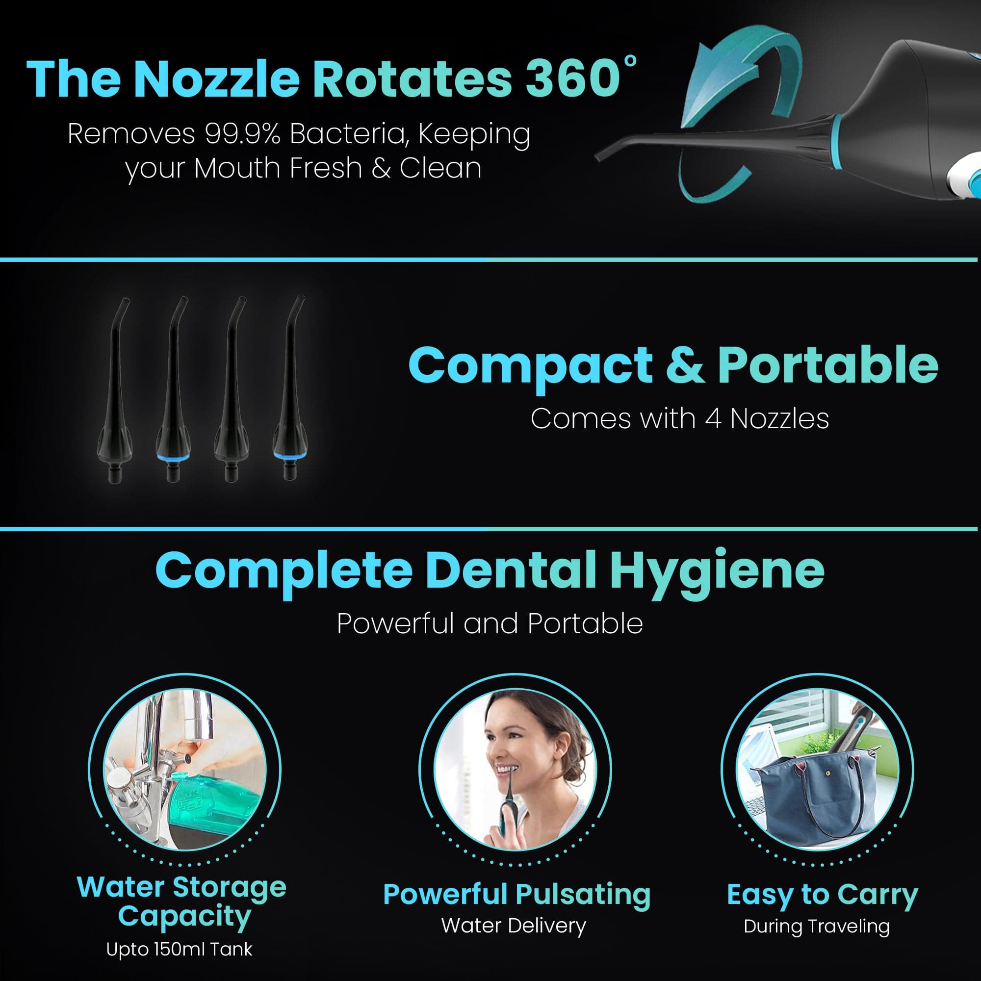 Dr Trust USA Oral Irrigator 310 - Professional Water Flosser for Teeth Cleaning, Dental Care & Gum Health | Perfect for Home Use & Travel | Removes Plaque & Improves Oral Hygiene