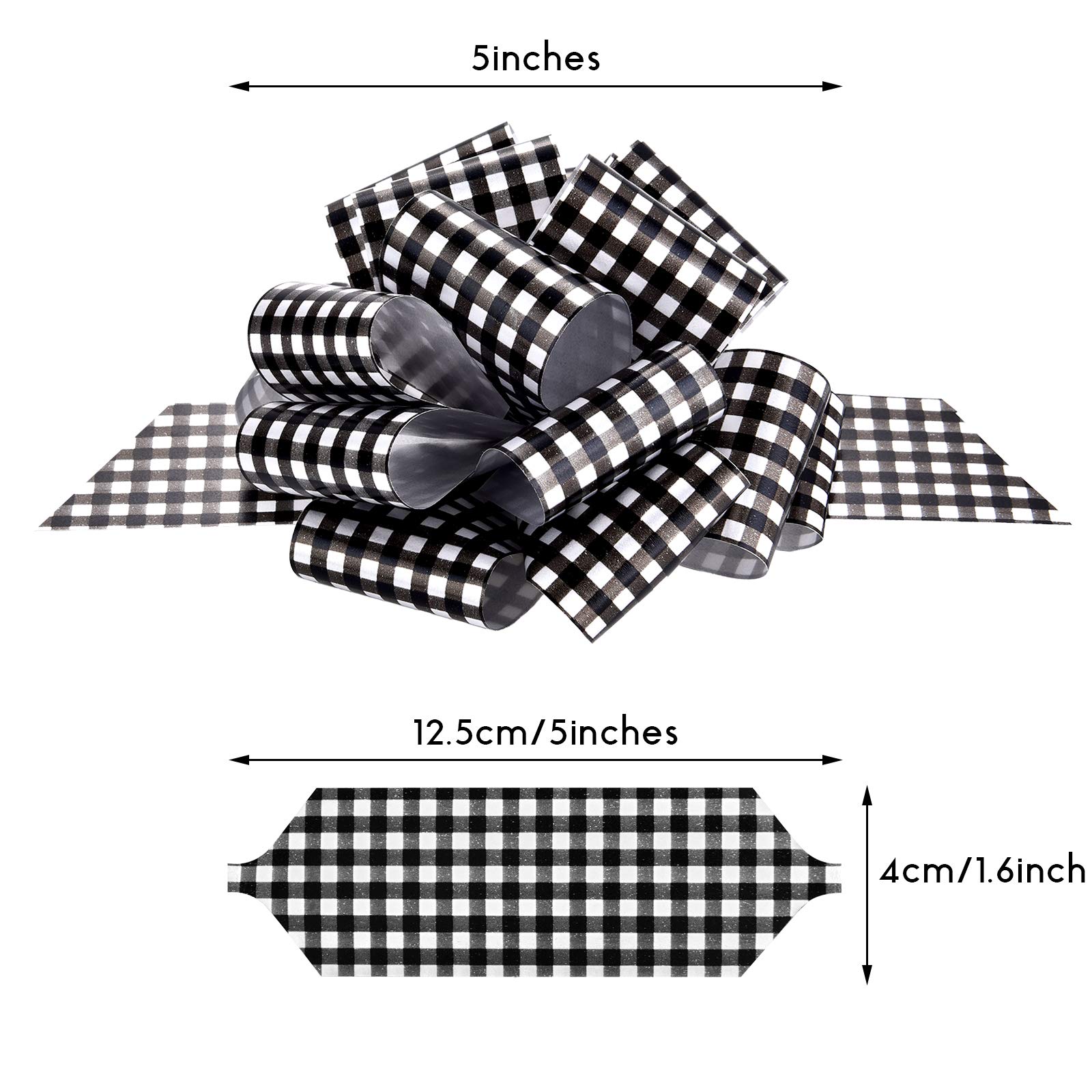 20-Piece 5-Inch Christmas Pull Bows - Black and White Plaid Gift Wrapping Bows for Presents, Tree Decor, Wreaths & Holiday Baskets - Buffalo Check Ribbon Bows for Festive Home Decor & Party Gift Packaging