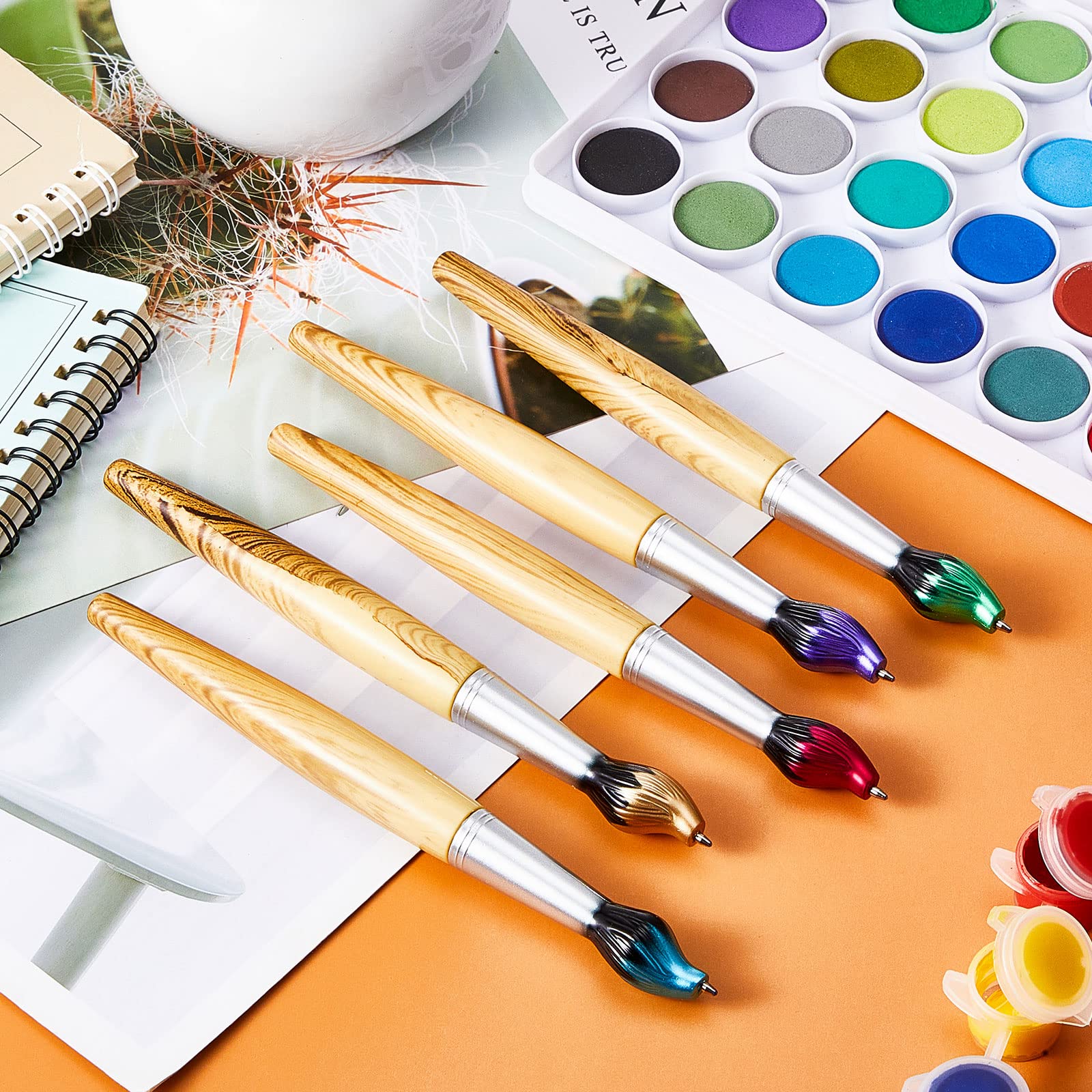 30-Piece Outus Bamboo Paintbrush Pens - Retractable Ballpoint Pens for Artists & Teachers | Unique Art-Themed Gifts, Party Favors & Office Supplies | Perfect for Drawing, Sketching, Note-Taking & Creative Projects
