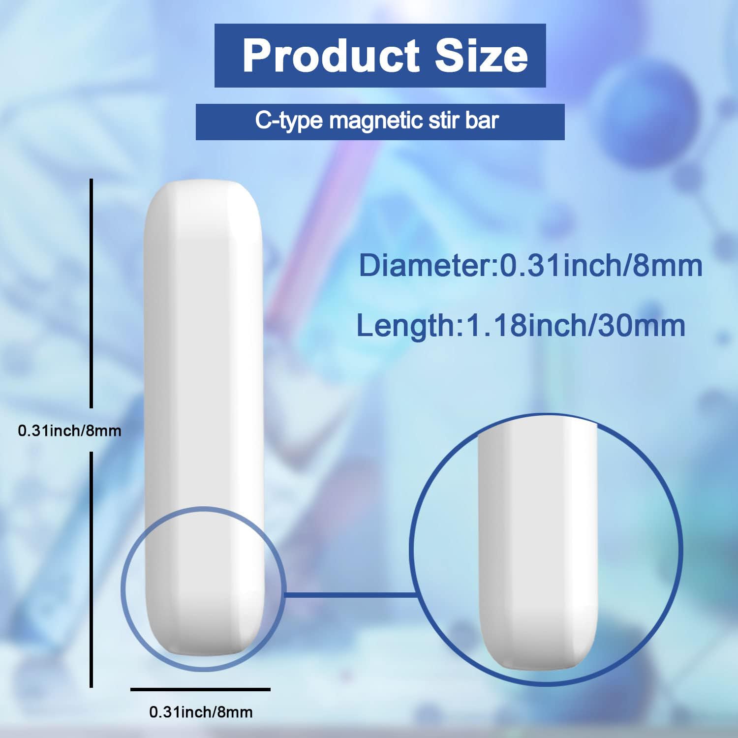 10Pcs 30mm (1.18 inch) PTFE Magnetic Stir Bars - White Laboratory Stirring Bars for Mixing Solutions, Ideal for Chemistry Labs, Science Experiments & Stir Plate Use