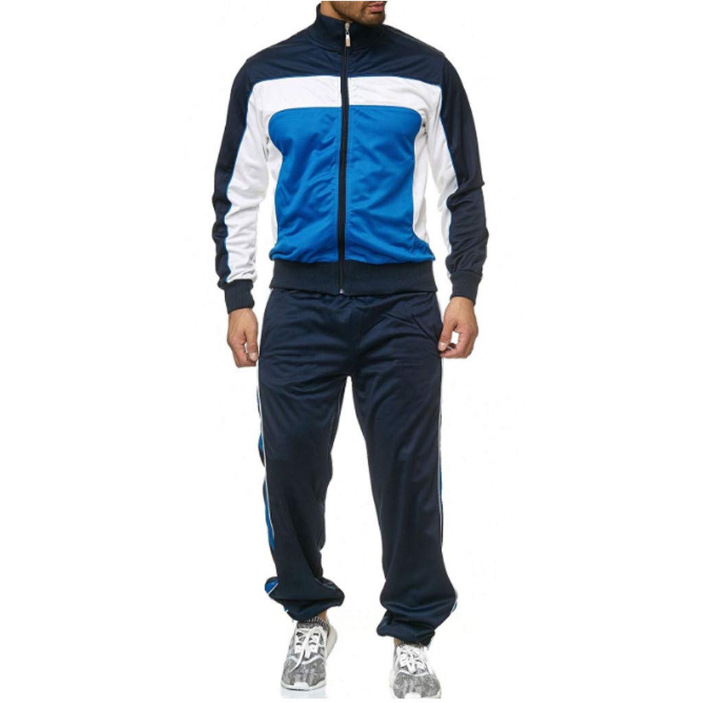 **Men's 2-Piece Tracksuit Set - Patchwork Contrast Hoodie & Joggers for Gym, Running, Fitness & Casual Wear**