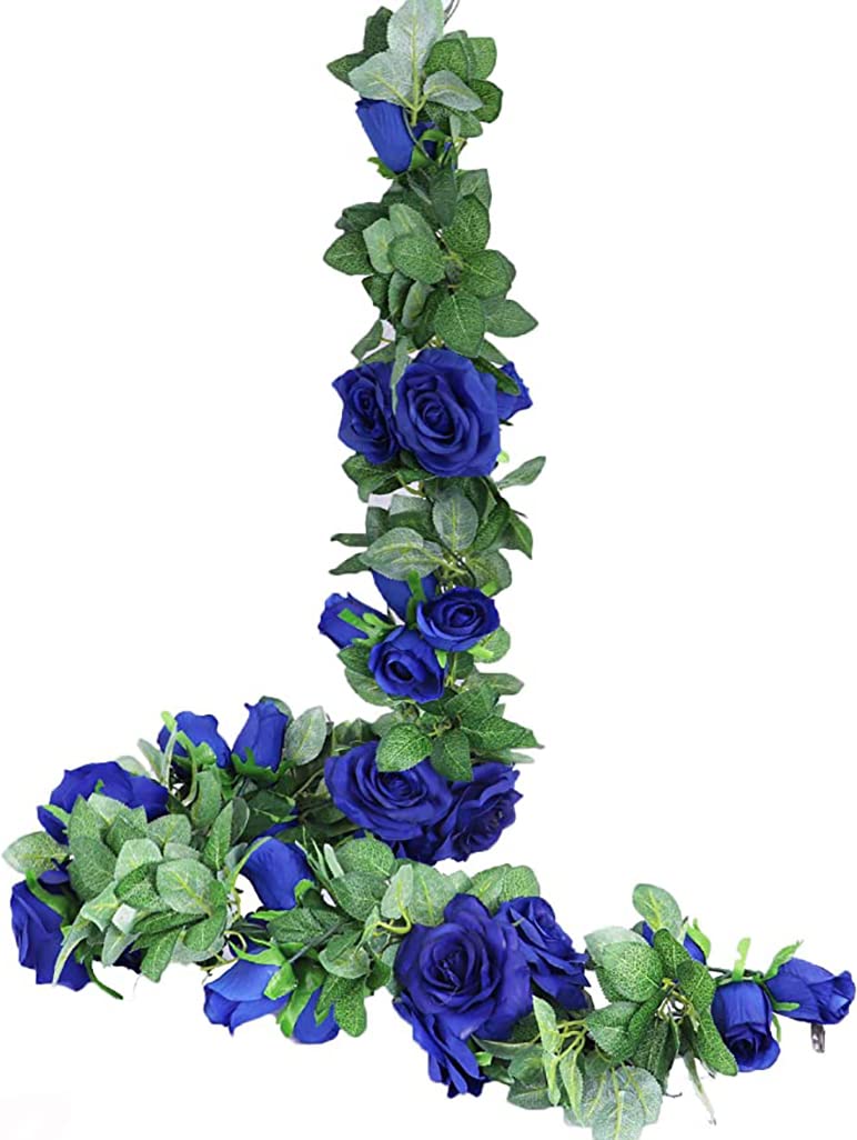 LNHOMY 13 FT Artificial Rose Vine Flowers - 2 Pack Blue Fake Silk Rose Garland for Wedding, Home, Garden Arch & Wall Decor | Indoor & Outdoor Décor, Party Backdrop, Event Centerpieces
