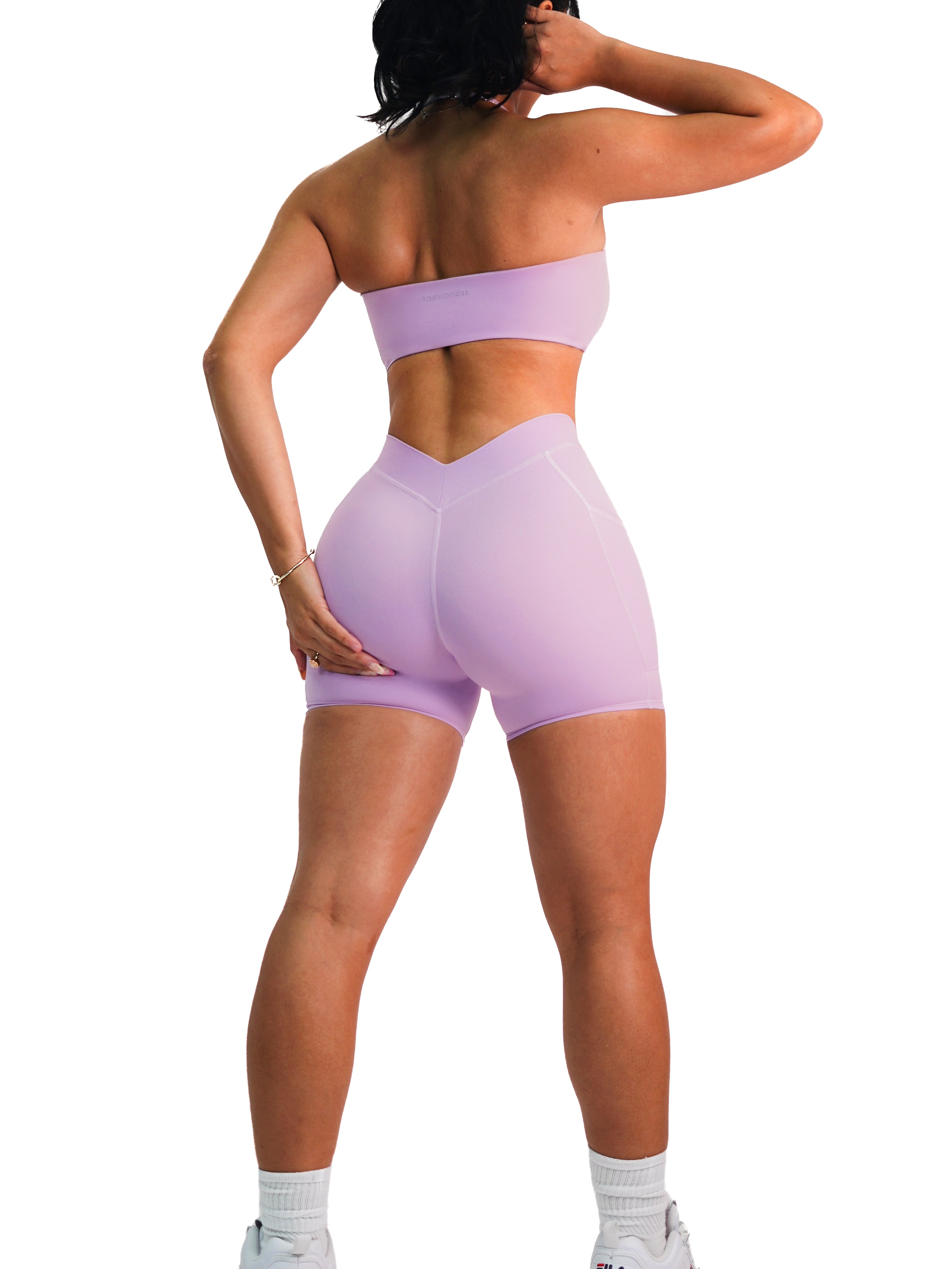 Premium V-Back Pocket Shorts for Women - Soft & Comfortable Lilac Dream Color - Perfect for Yoga, Running, and Casual Wear