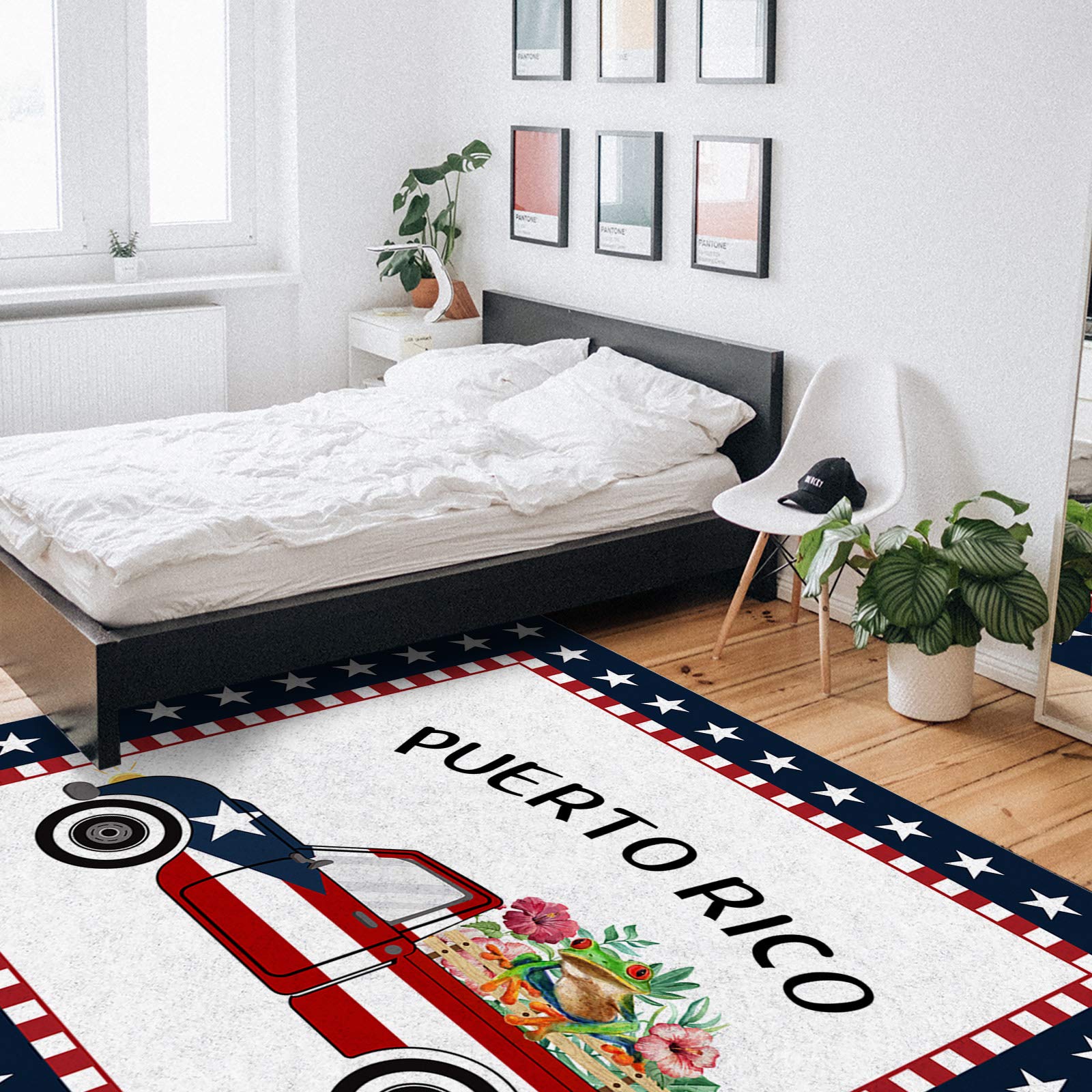 5'x8' Washable Area Runner Rug - Blue Star Border Farm Truck Frog Floral Design for Indoor/Outdoor Use | Perfect for Kitchen, Living Room, Bathroom, Bedroom, Classroom & Laundry Room | Non-Slip Doormat & Desk Mat
