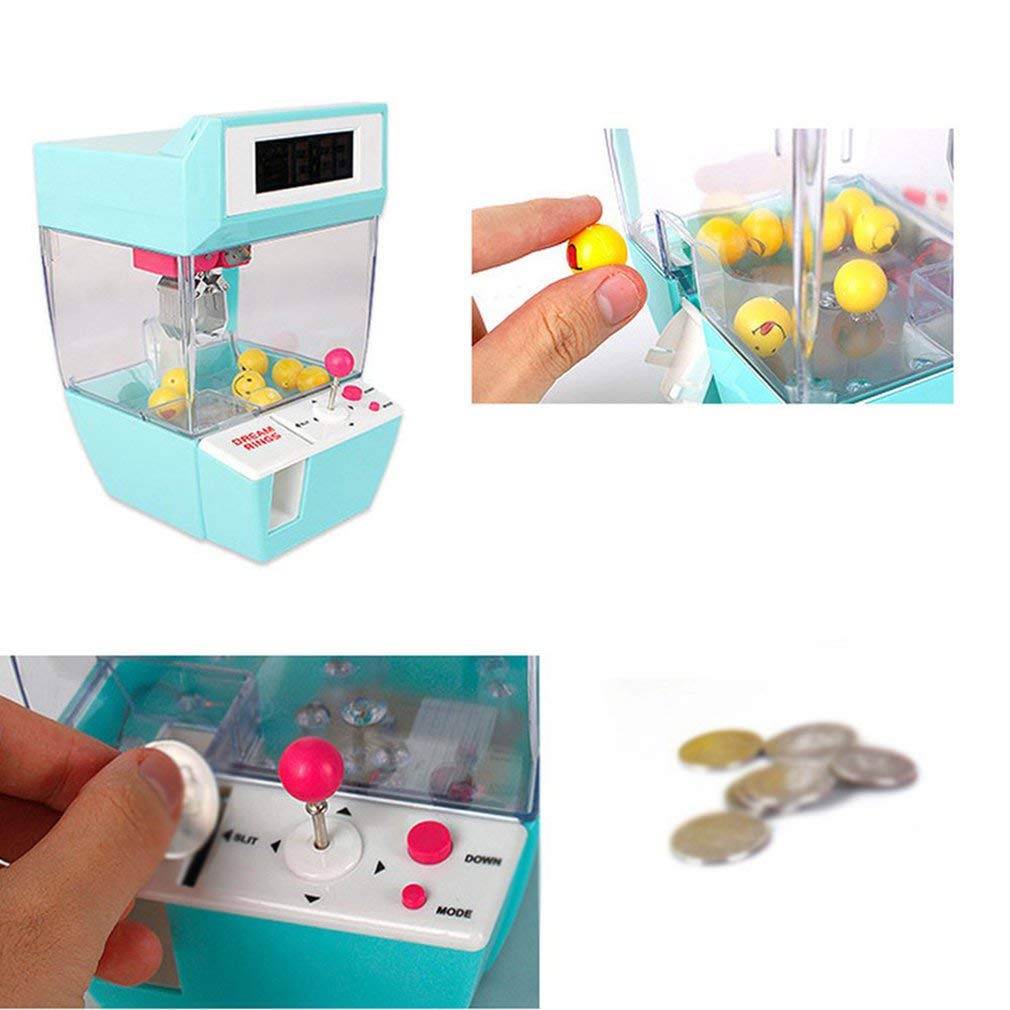 Blue Coin Operated Claw Crane Arcade Machine - Alarm Clock Game for Kids with Candy & Doll Prizes | Fun Birthday Party & Carnival Entertainment for Children