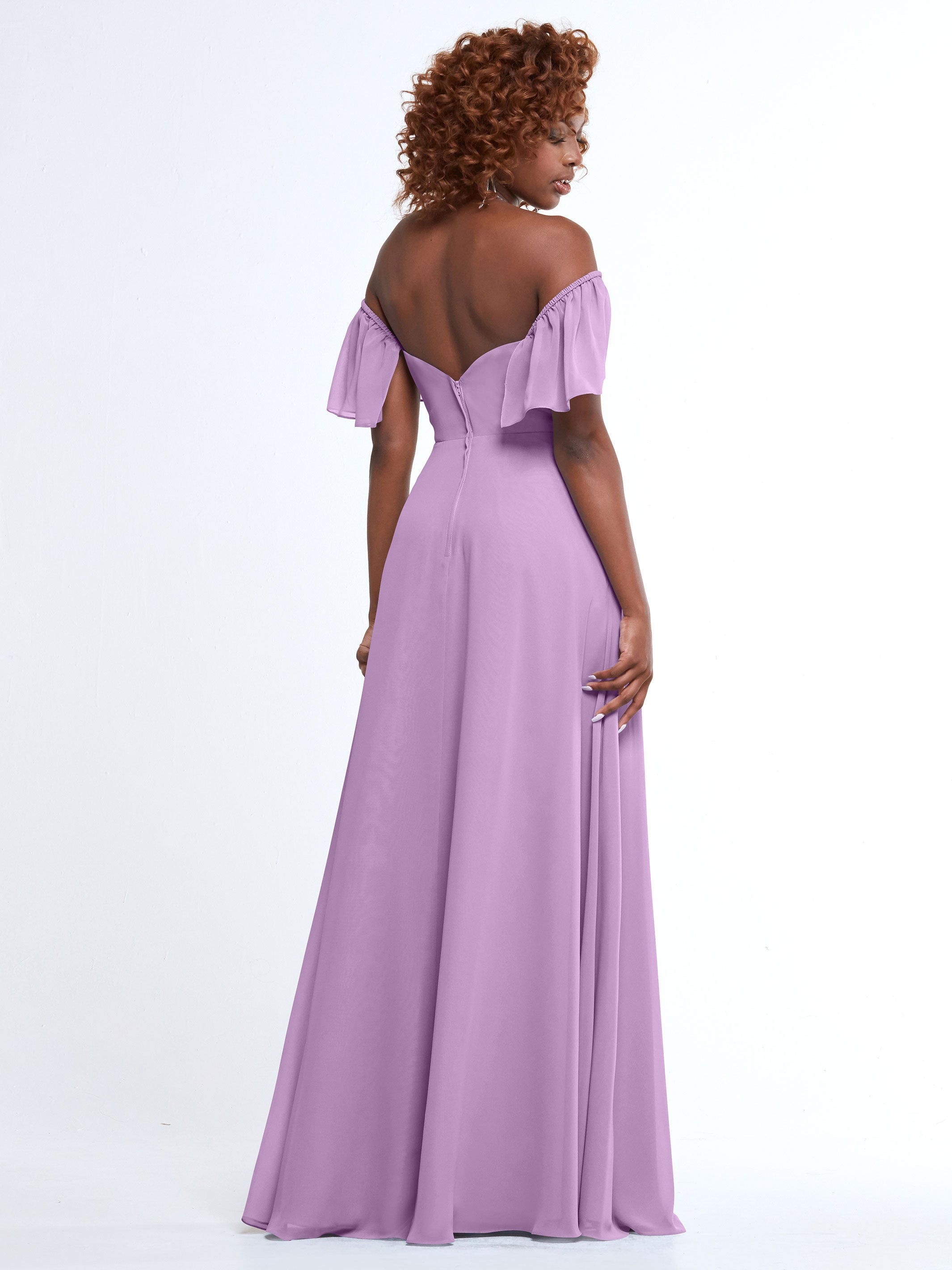 Elegant A-Line Off-The-Shoulder Chiffon Bridesmaid Dress with Pockets - 80168 | Perfect for Weddings, Formal Events & Special Occasions