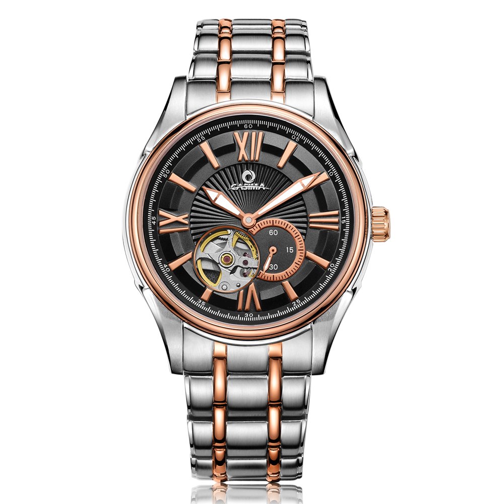 CASIMA Men's Automatic Skeleton Watch - Stainless Steel Band Analog Mechanical Wristwatch 6901-GR7 - Perfect for Business, Formal Events & Luxury Gift Giving