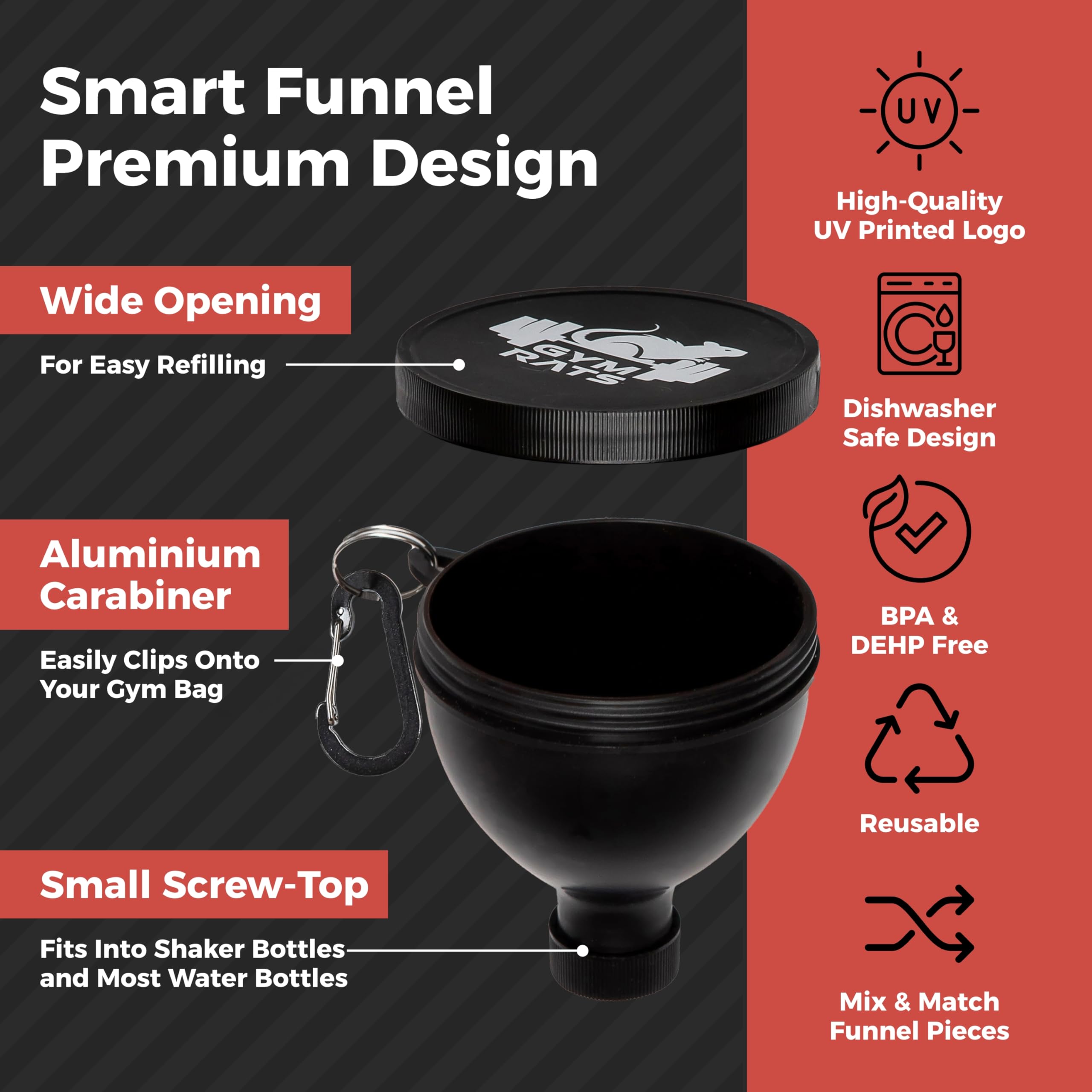 Premium Protein Powder Funnel Set - 4 Pack Leak-Proof Travel Containers with Carabiner & Reinforced Lids - Perfect for Gym, Workout Supplements & Shaker Bottles - Ideal for Bodybuilders & Fitness Enthusiasts On-The-Go