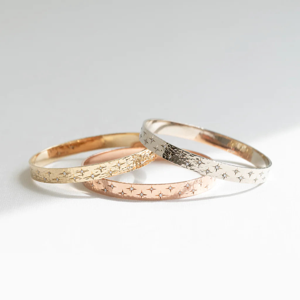 Elegant Thick Etoile Bangle Bracelet for Women - Gold & Silver Stackable Cuff Jewelry - Perfect for Parties, Weddings & Everyday Wear