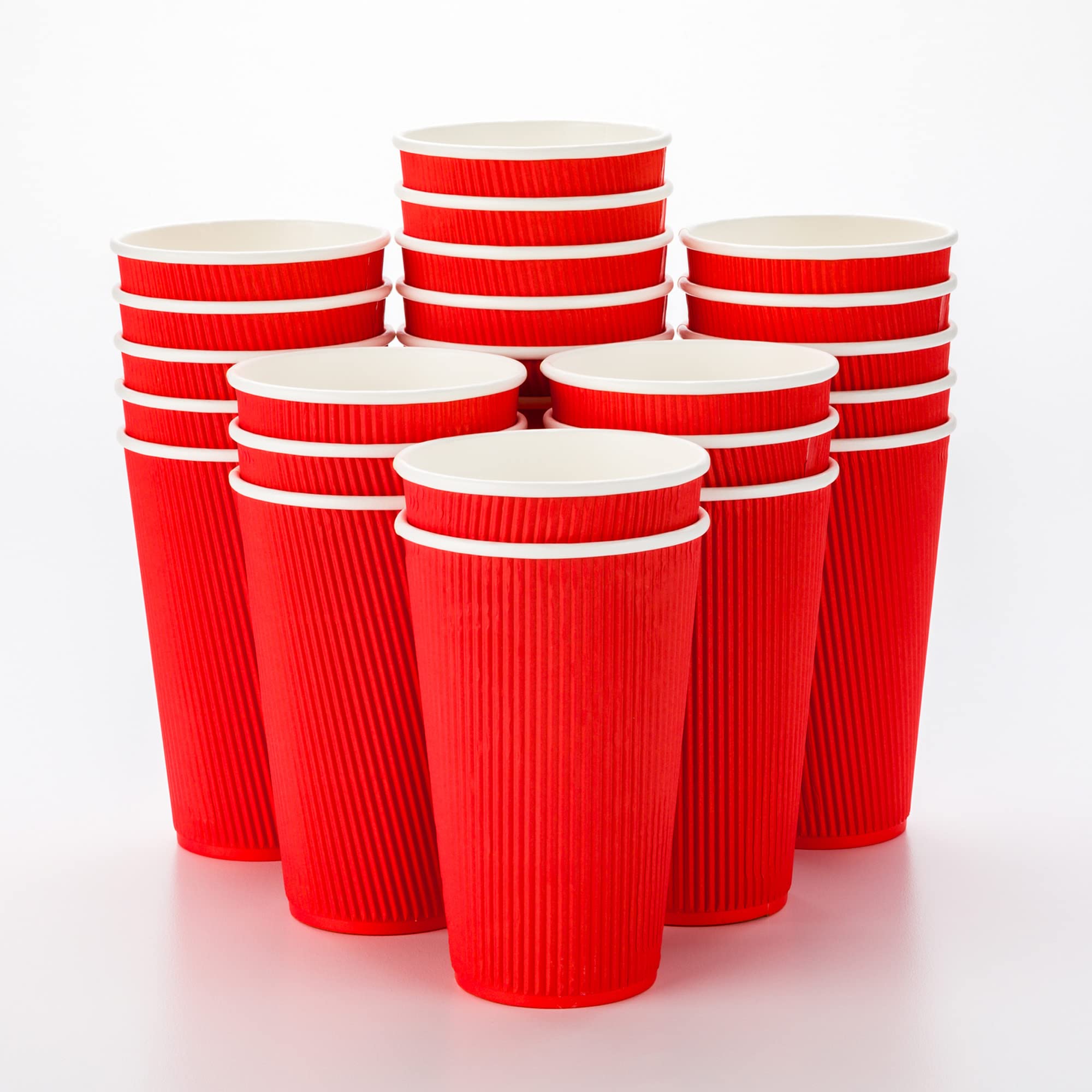 500 Pack 16oz Disposable Coffee Cups with Ripple Wall Design - Insulated Red Paper Hot Cups for Coffee, Tea & Hot Beverages (Lids Sold Separately) - Perfect for Cafes, Offices, Catering & Takeout Services