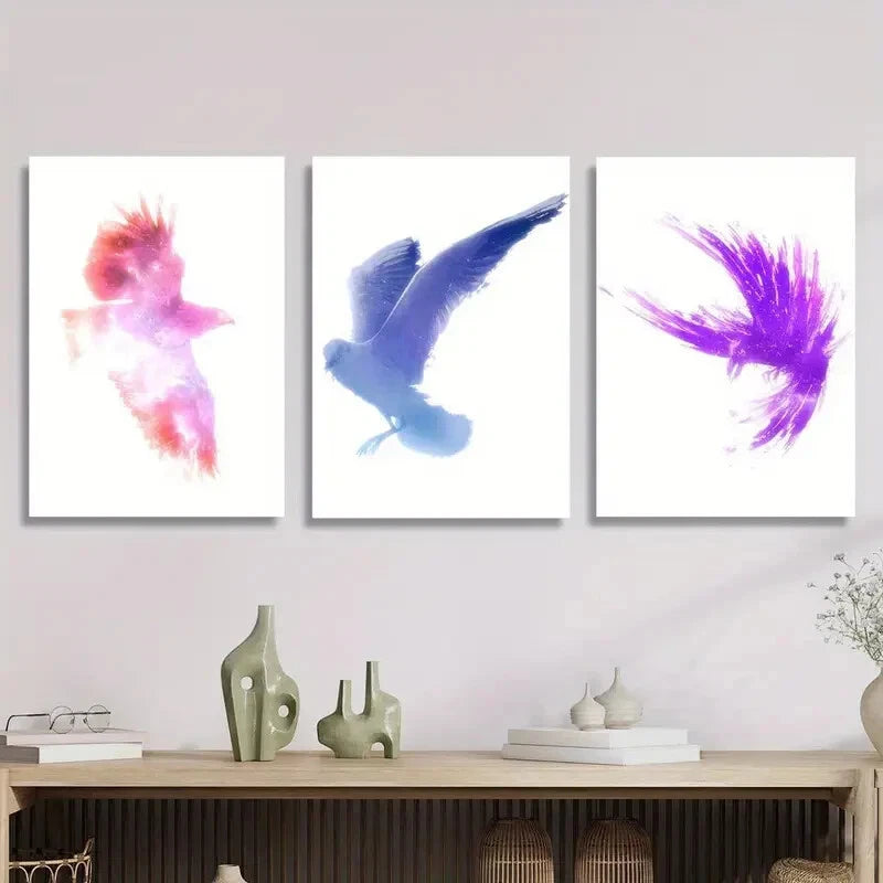 3-Piece Colorful Pigeon & Crow Metal Wall Art Prints - Ready to Hang Home Decor for Living Room, Bedroom & Office
