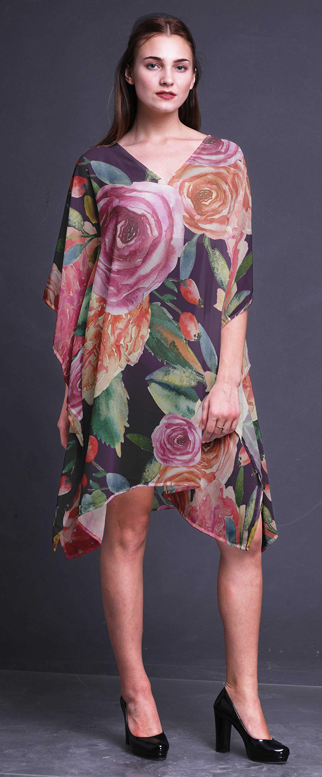Bimba Women's Short Caftan Midi Dress - Beach Cover Up Swimwear Kaftan for Summer Vacation, Pool Party & Resort Wear
