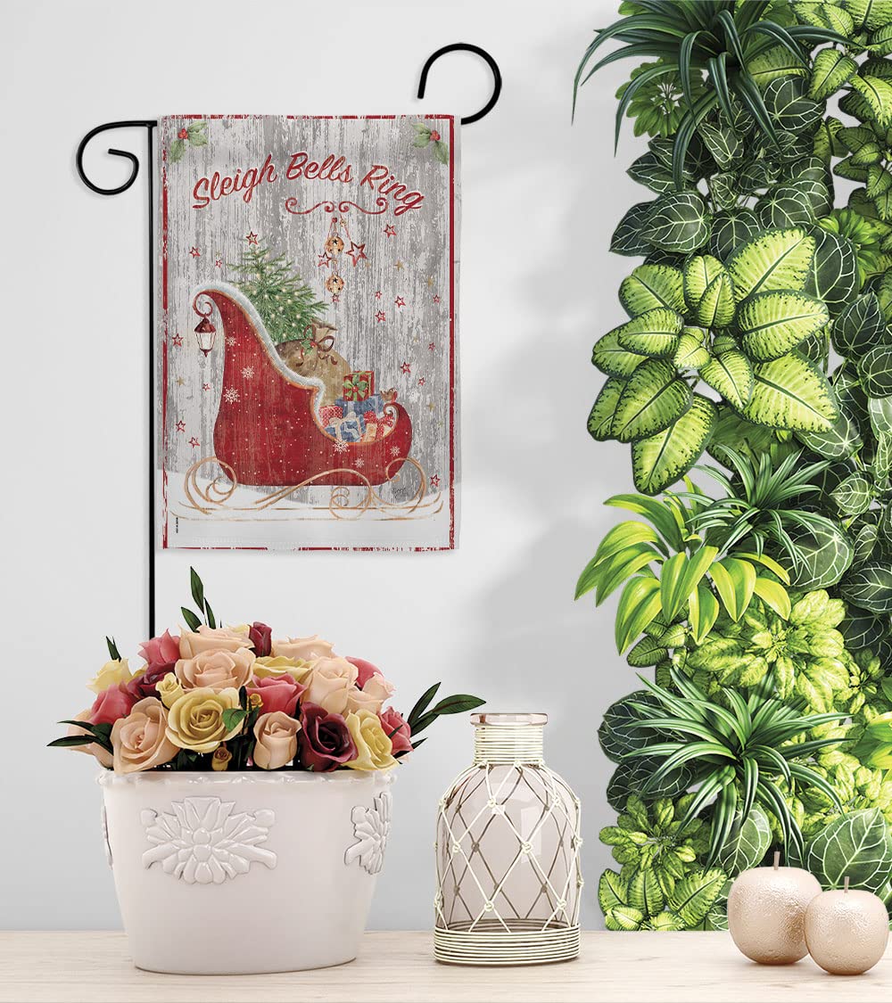 Breeze Decor Christmas Sleigh Bells Flag Set w/Pole - Holiday Yard Decor