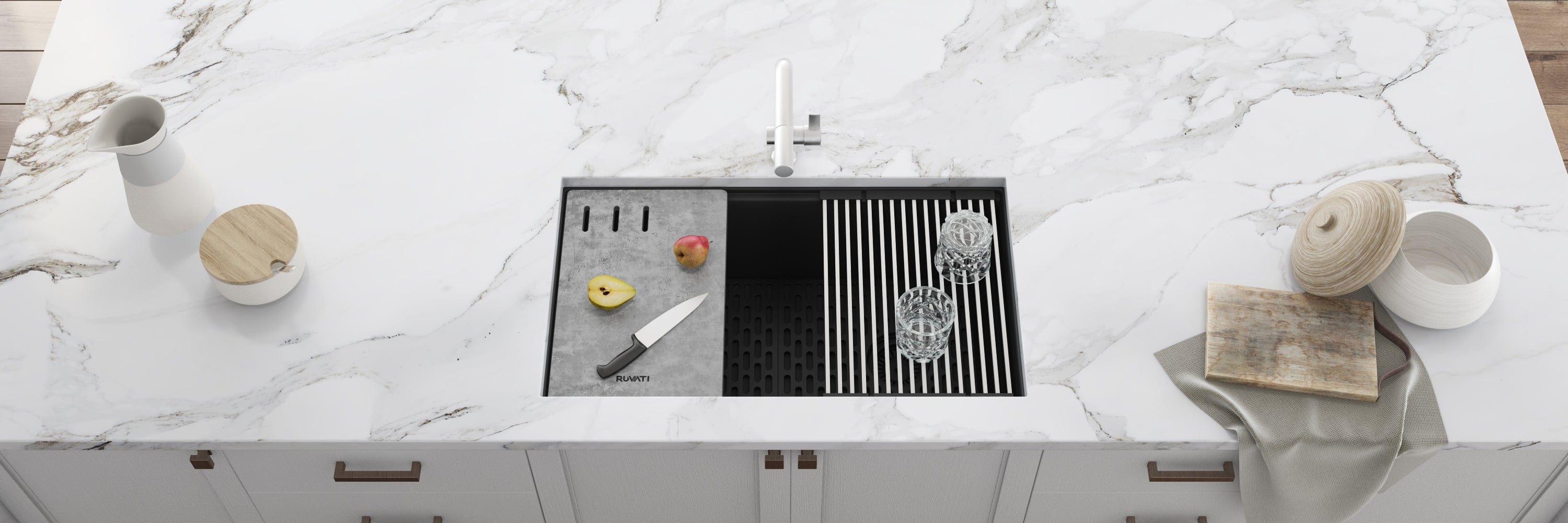 Ruvati RVG2302BK 33-inch Granite Composite Kitchen Sink Workstation - Undermount Black Single Bowl for Modern Kitchens | Perfect for Meal Prep, Dishwashing & Entertaining