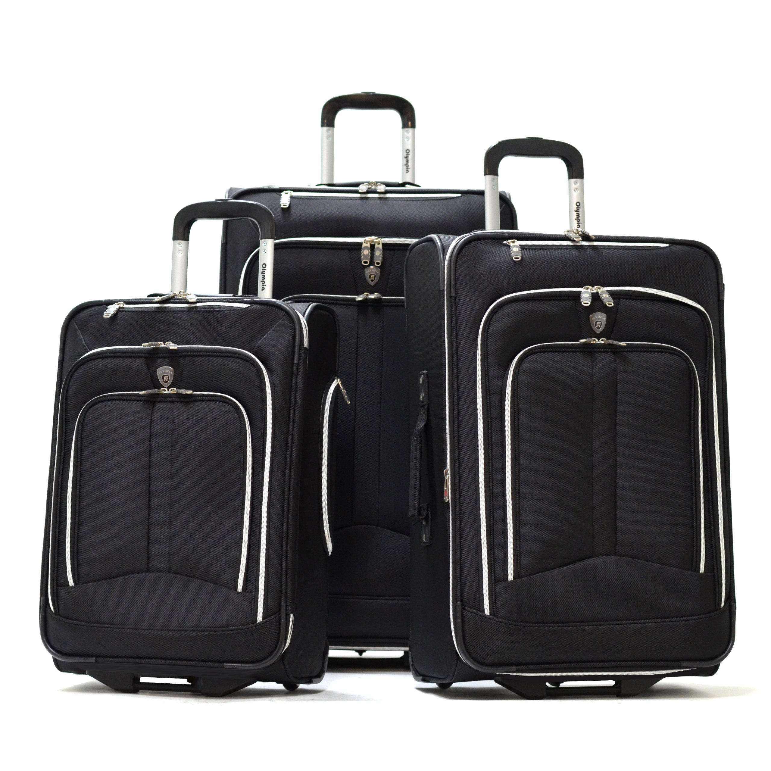 Olympia U.S.A. Hamburg 3-Piece Luggage Set - Black Expandable Spinner Suitcase with TSA Lock - Perfect for International Travel & Business Trips