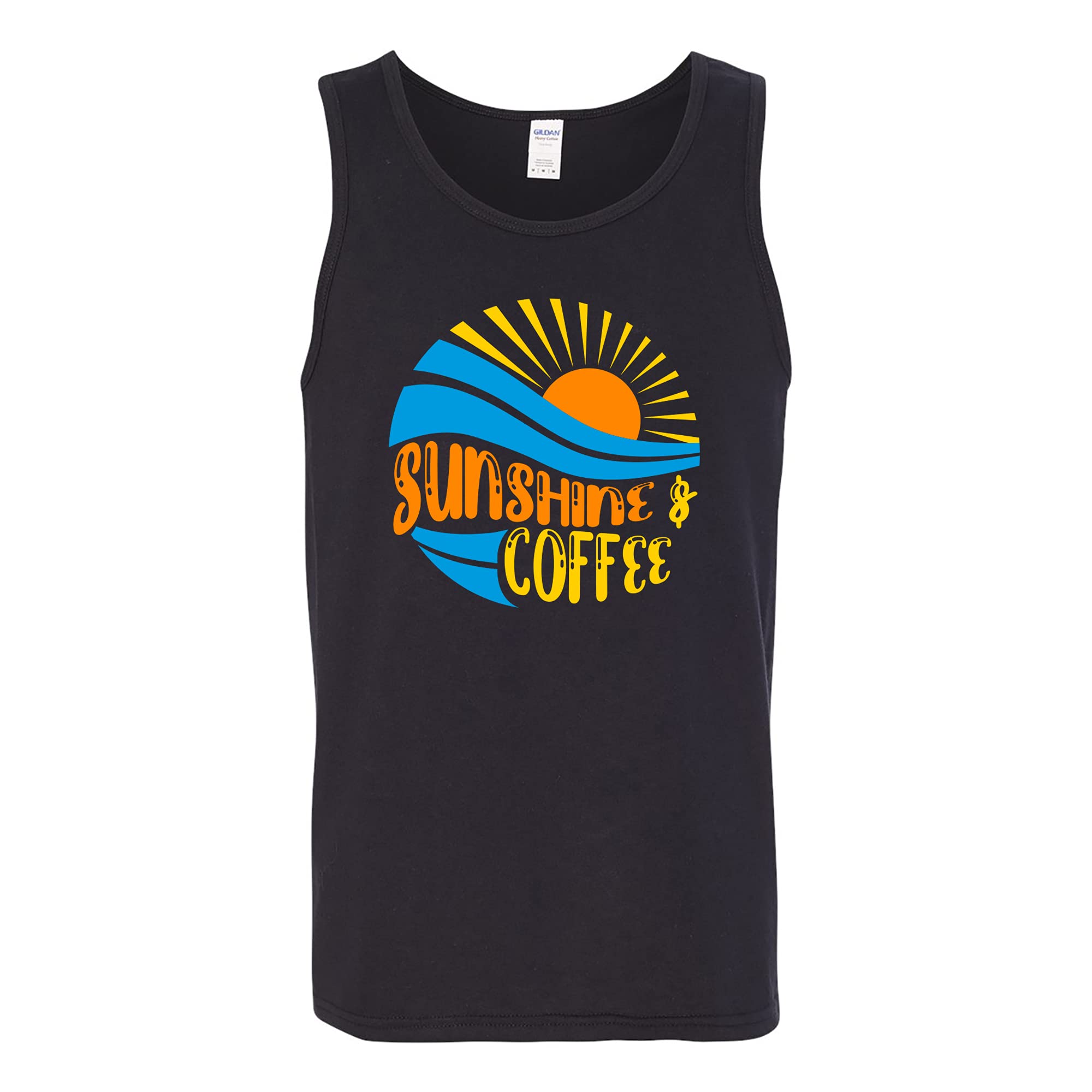 UGP Campus Apparel Sunshine & Coffee Graphic Print Caffeine Tank Top for Women - Soft Breathable Summer Vacation Tee for Beach, Travel & Casual Outfits