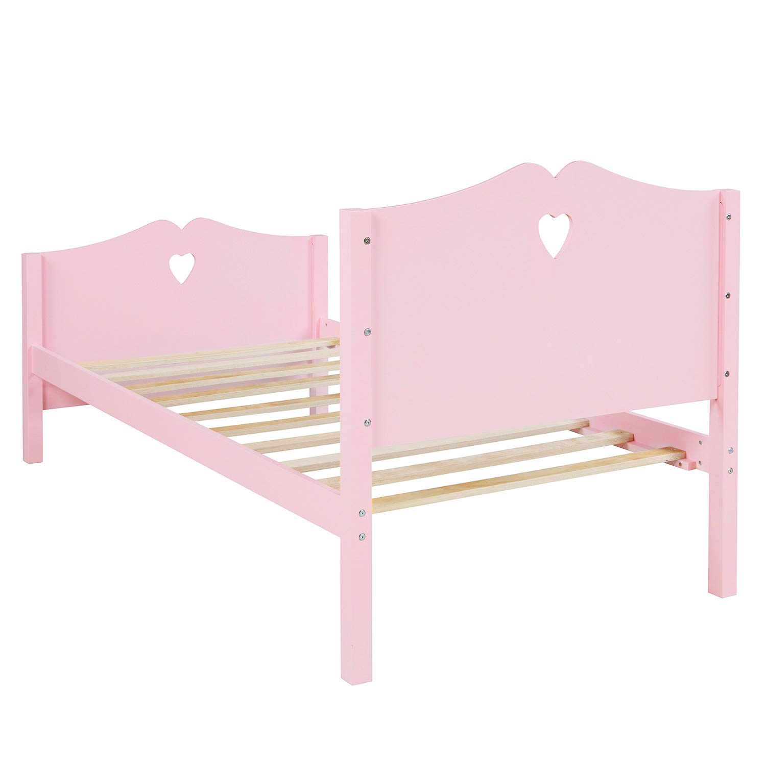 Merax Twin Bed Frame with Headboard and Footboard - Wooden Platform Bed for Kids, Guest Room & Girls Bedroom - Pink Twin Size Bed for Small Spaces, Dorm Rooms & Cozy Bedrooms