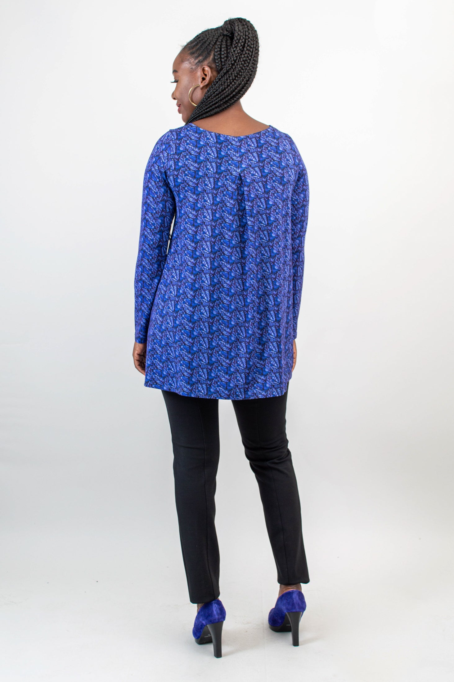 Franca Long Sleeve Top in Midnight Leaves Print - Soft Bamboo Fabric for Women | Perfect for Casual Wear, Office Outfits & Layering