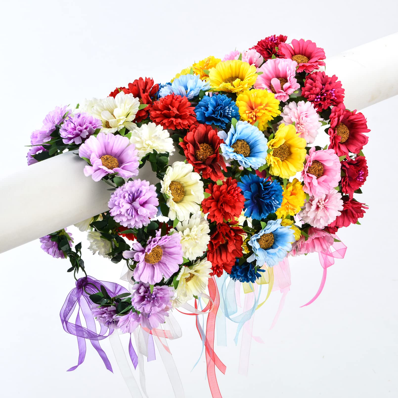 Blue Rose Flower Leaf Crown Bridal Halo Headband with Adjustable Ribbon - Perfect for Weddings, Boho Parties & Photo Shoots