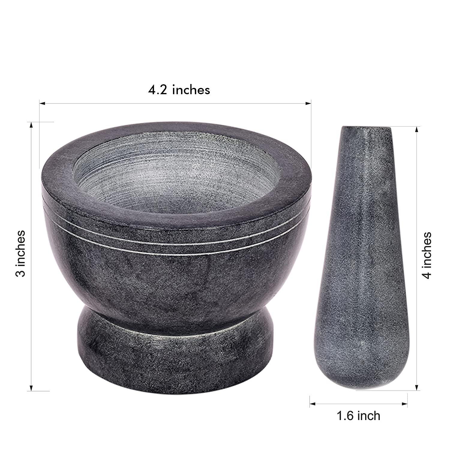 Premium Heavy Duty Mortar and Pestle Set - Polished Natural Stone Spice Grinder for Herbs, Seasonings, Pastes & More (Grey with Rings) - Perfect for Kitchen, Cooking, Ayurveda & Herbal Medicine Preparation