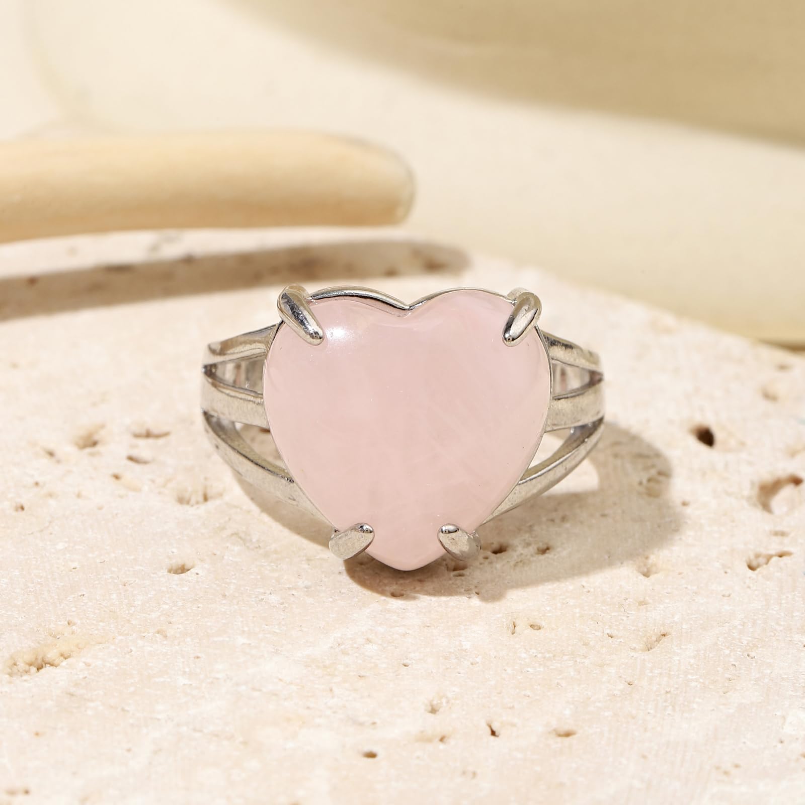 Handmade Rose Quartz Heart Ring for Women - Adjustable Open Band Natural Stone Jewelry, Healing Crystal Ring for Love & Positive Energy | Perfect for Gifts, Meditation & Everyday Wear