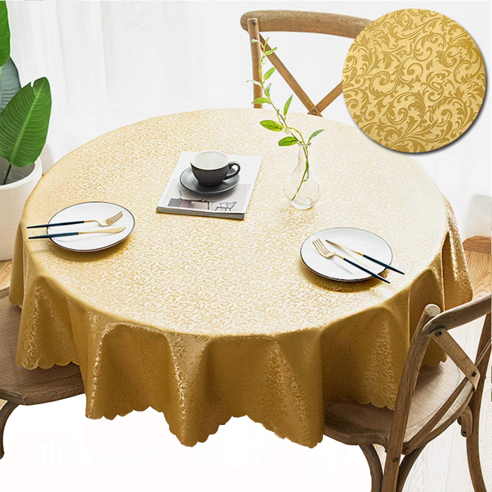 Premium Round Vinyl PU Tablecloth - Waterproof, Oil-Proof, Washable & Easy Care - 260cm Yellow Kitchen & Dining Table Cover - Perfect for Everyday Meals, Parties & Home Decor