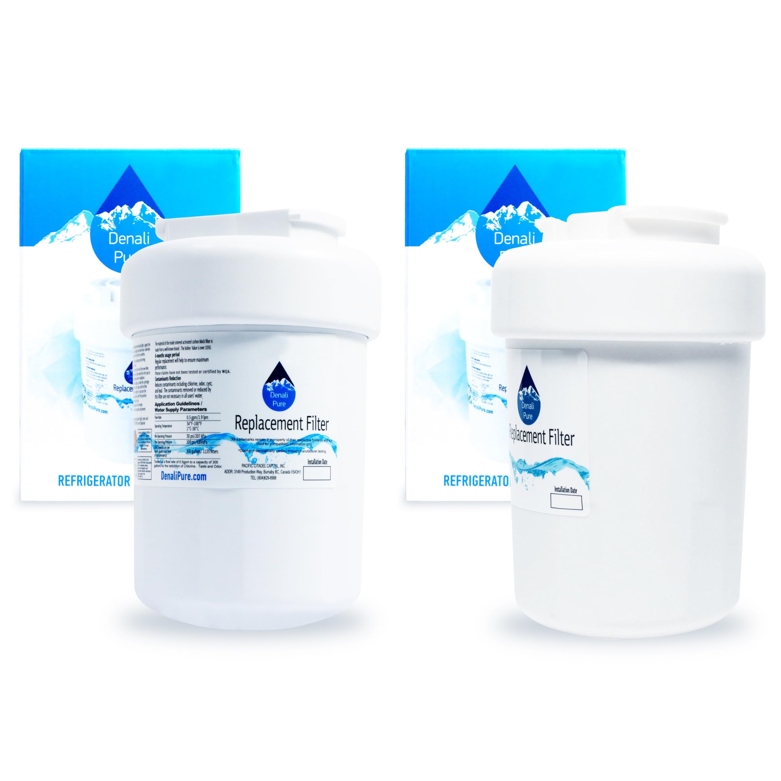 2-Pack GE GSL22JFPHBS Refrigerator Water Filter Replacement - Compatible with GE MWF & MWFP Fridge Filters | Clean Drinking Water for Home & Office Use