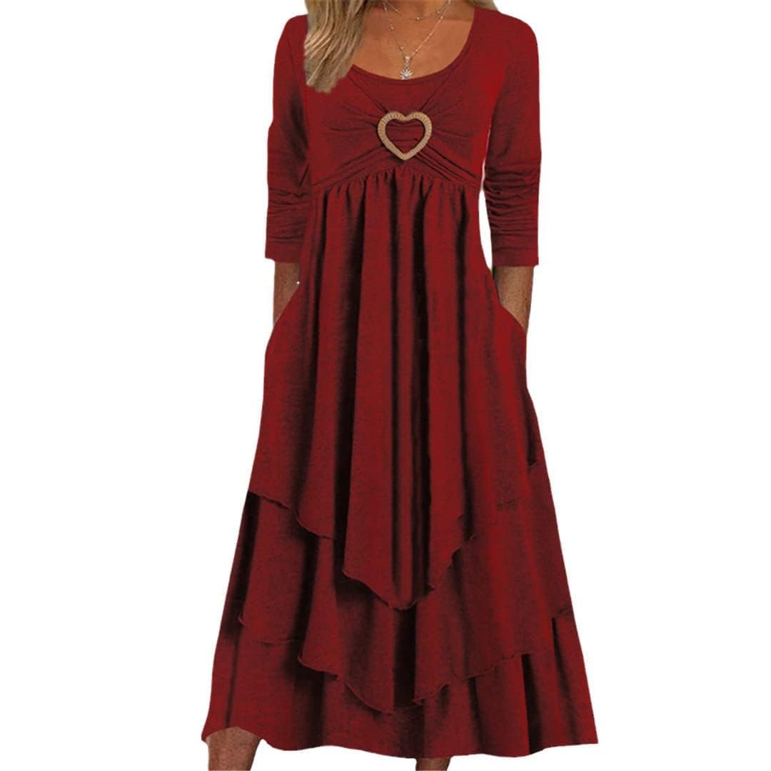 Elegant Akivide Women's Flowy Long Sleeve Ruffle Tiered Maxi Dress with Pockets - Plus Size Wedding Guest Dress for Bridal Shower, Garden Party & Formal Events