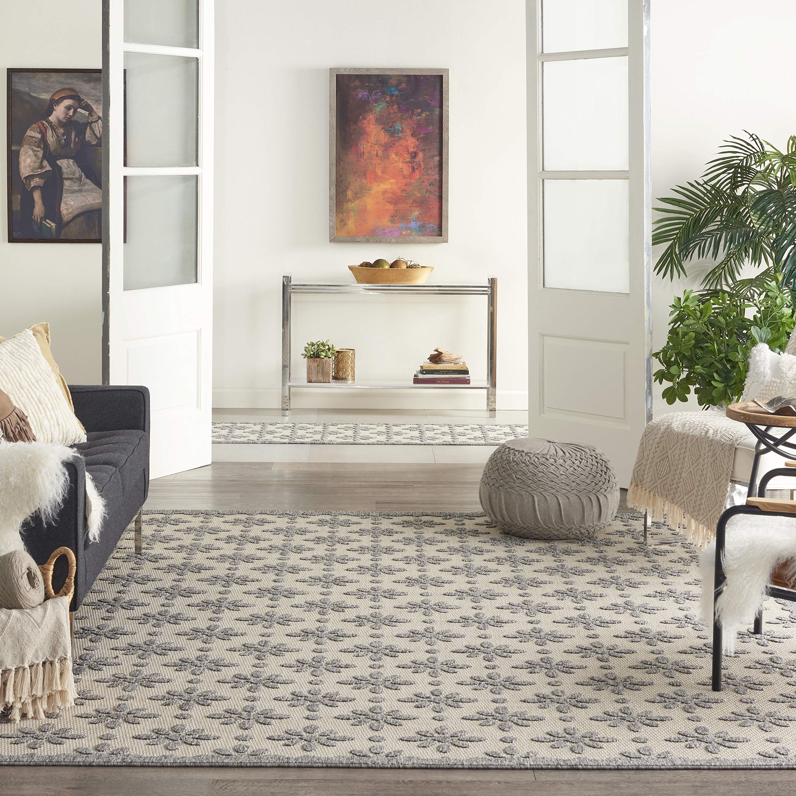 Nourison Palamos Indoor-Outdoor Area Rug 7' x 10' - Cream Easy Clean Non-Shedding Rug for Living Room, Bedroom, Dining Room, Deck, Patio & Backyard - Perfect for Home Decor, Outdoor Entertaining & High Traffic Areas