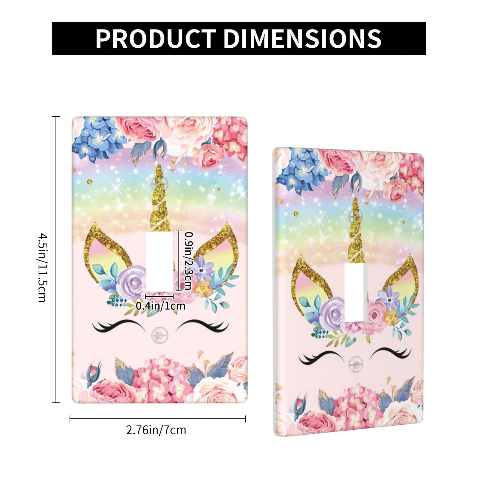 Rainbow Unicorn Princess Face Decor Light Switch Plate Cover - Cartoon Flower Design Plastic Wall Plate for Kids Room, Bedroom, Nursery (Single Gang Toggle Switch) - Perfect for Girls' Room Decor, Birthday Gifts & Home Improvement
