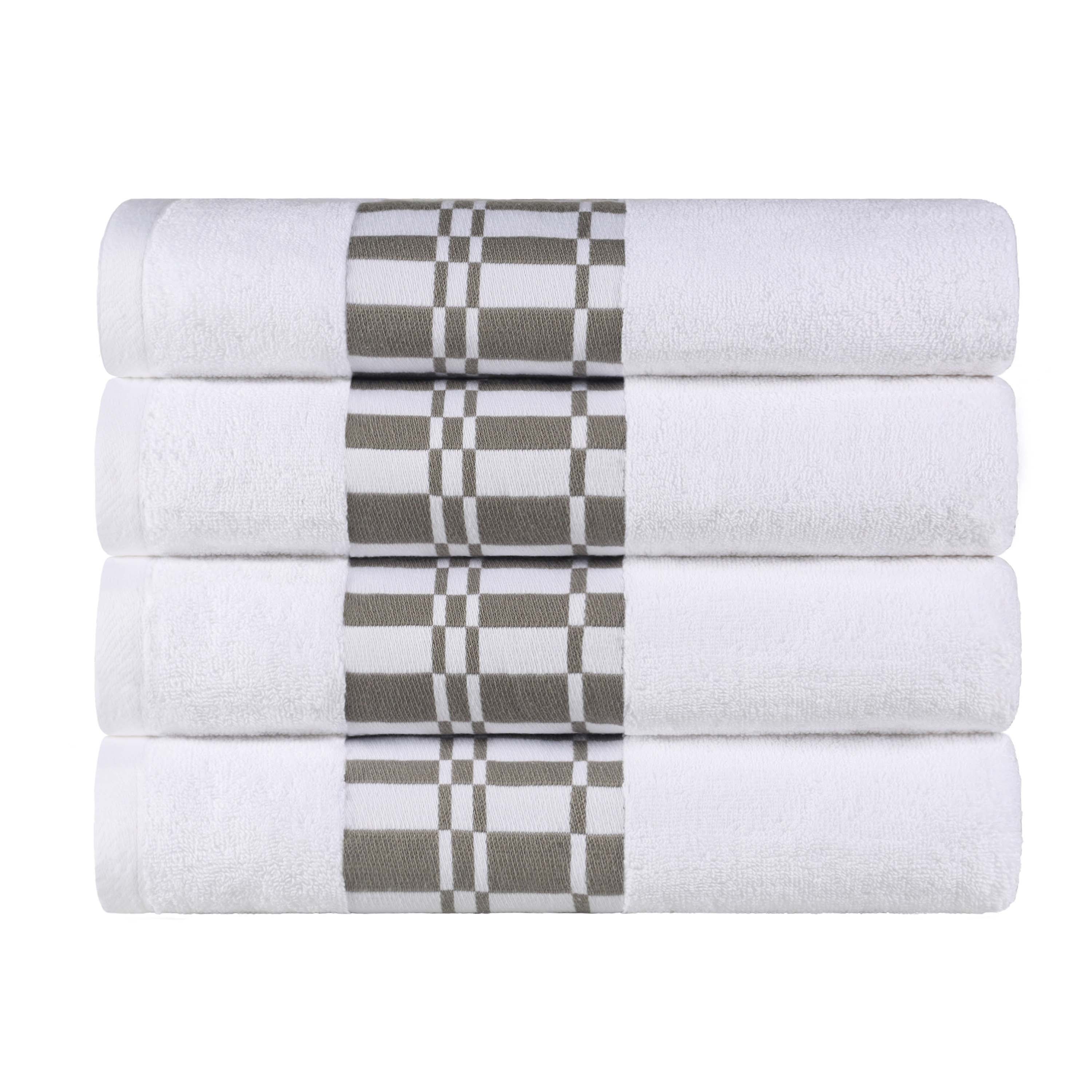 Larissa Cotton Geometric Embroidered Border Bath Towels Set of 4 - Soft Absorbent Quick-Dry Luxury Towels for Spa, Bathroom, Pool & Beach Use