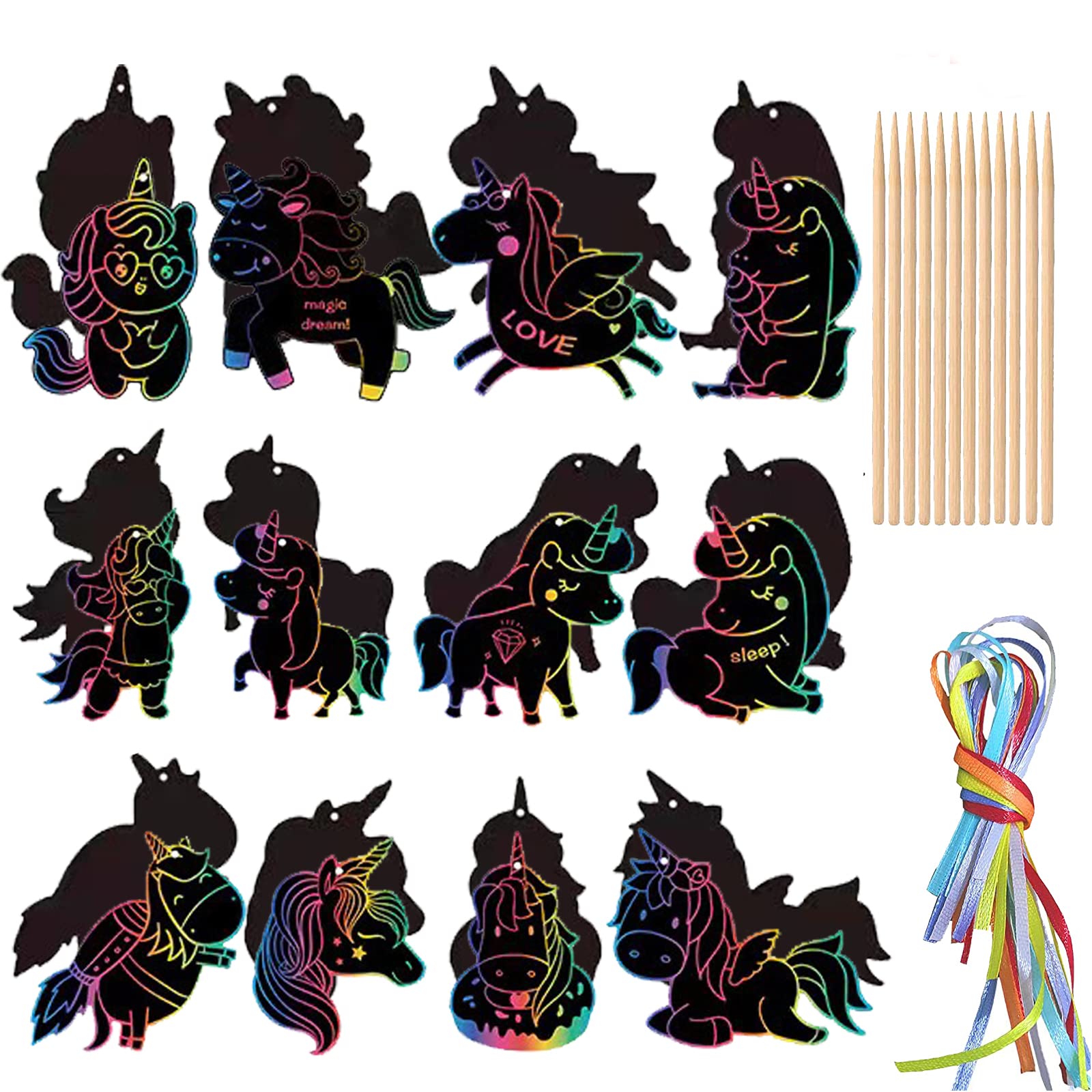 60Pcs Rainbow Magic Scratch Art Paper Set for Kids - DIY Black Scratch Off Paper Sheets with Wooden Stylus - Creative Party Favors, Classroom Activities & Christmas Gifts for Boys and Girls | Fun Arts & Crafts for Birthday Parties, Holiday Projects & Creative Play