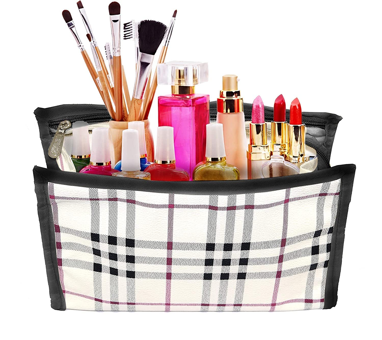 Flywind 3-Piece Cosmetic Bag Set - Waterproof Toiletry Organizer & Makeup Pouch for Women & Men | Travel Essentials for Bathroom, Gym, Camping (Black Checkered Pattern)